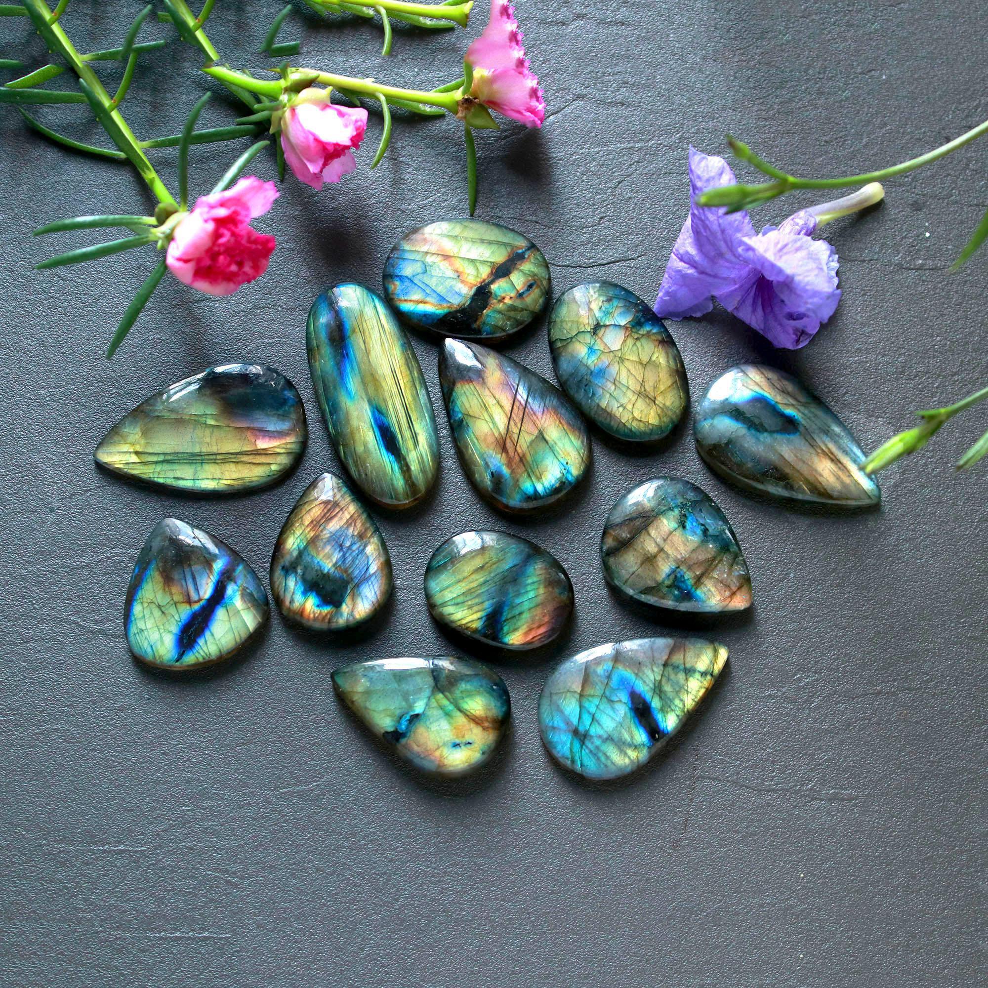 12Pcs 226Ct Natural Labradorite Cabochon Loose Gemstone Lot Mixed Shapes Sizes Healing Crystal For Jewelry Making 34x14 20x19mm 16531