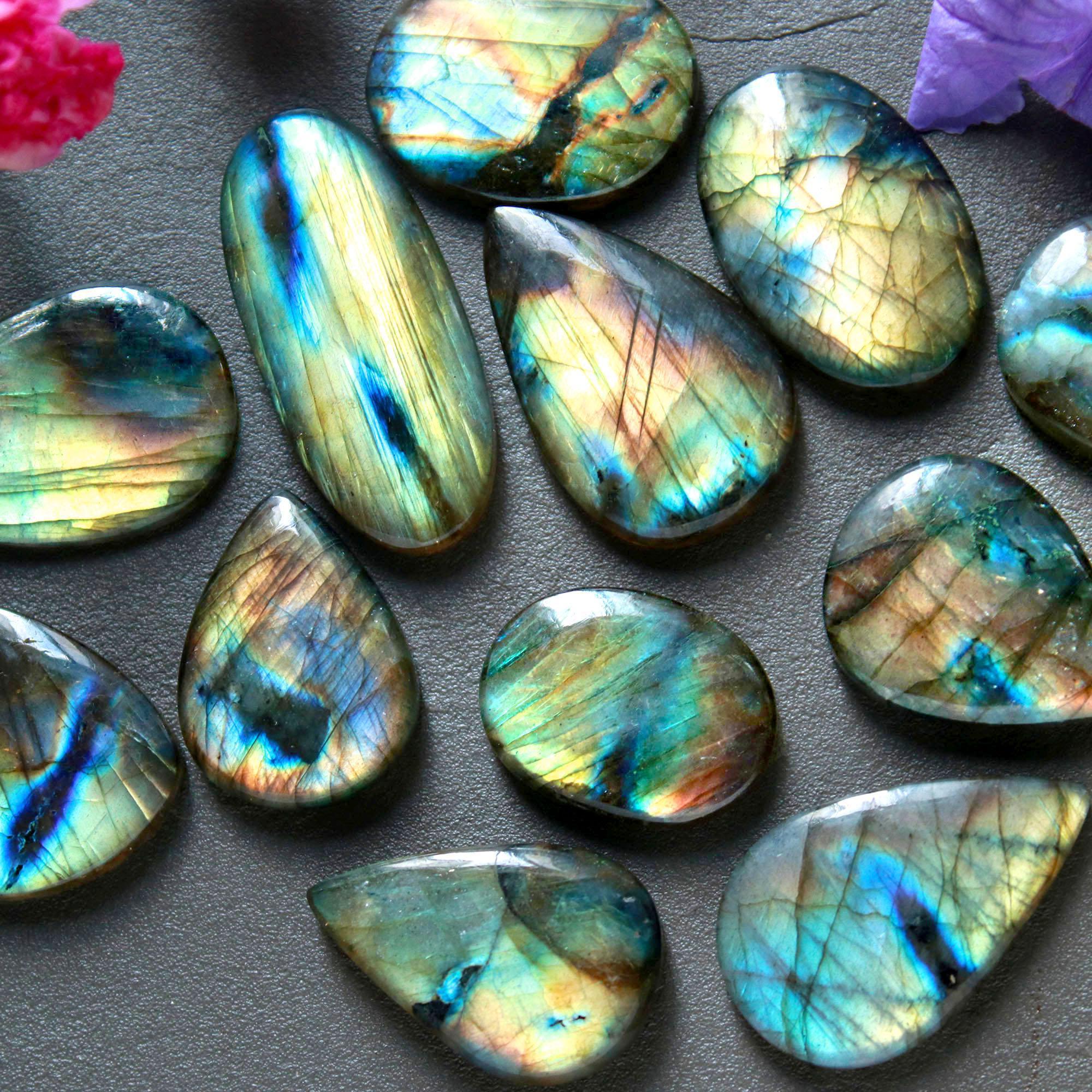 12Pcs 226Ct Natural Labradorite Cabochon Loose Gemstone Lot Mixed Shapes Sizes Healing Crystal For Jewelry Making 34x14 20x19mm 16531