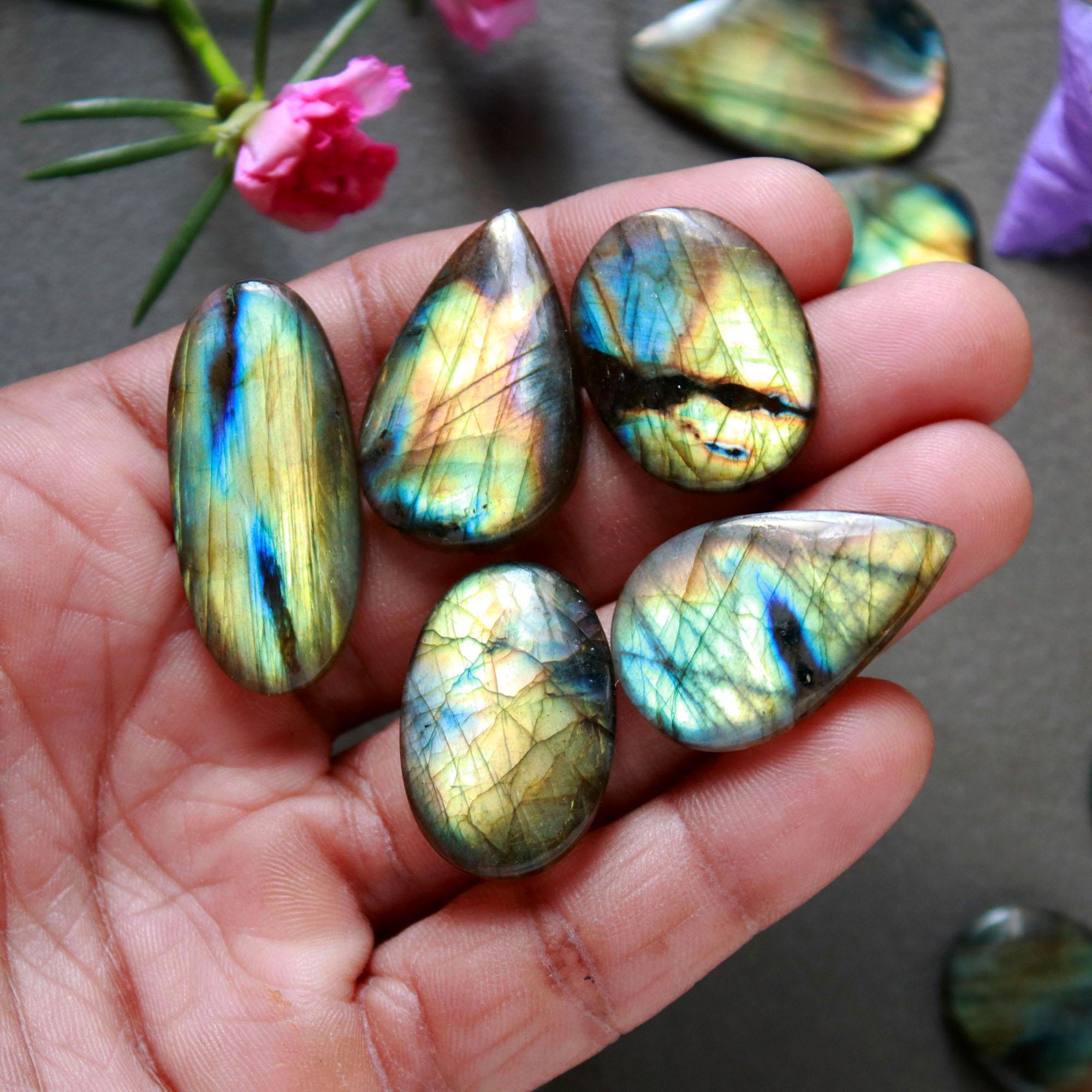 12Pcs 226Ct Natural Labradorite Cabochon Loose Gemstone Lot Mixed Shapes Sizes Healing Crystal For Jewelry Making 34x14 20x19mm 16531