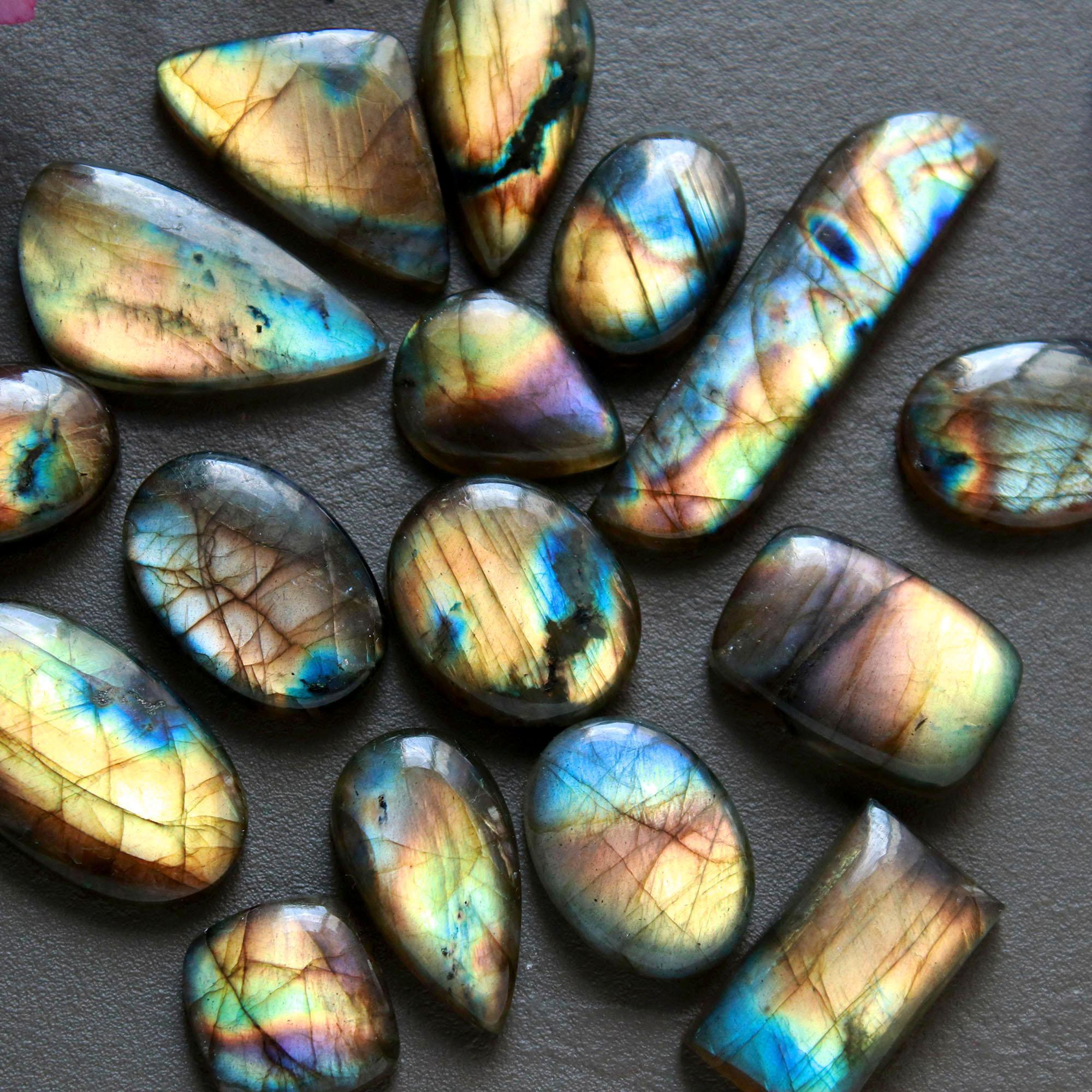 16Pcs 184Ct Natural Labradorite Cabochon Loose Gemstone Lot Mixed Shapes Sizes Healing Crystal For Jewelry Making 36x8 12x11mm 16532