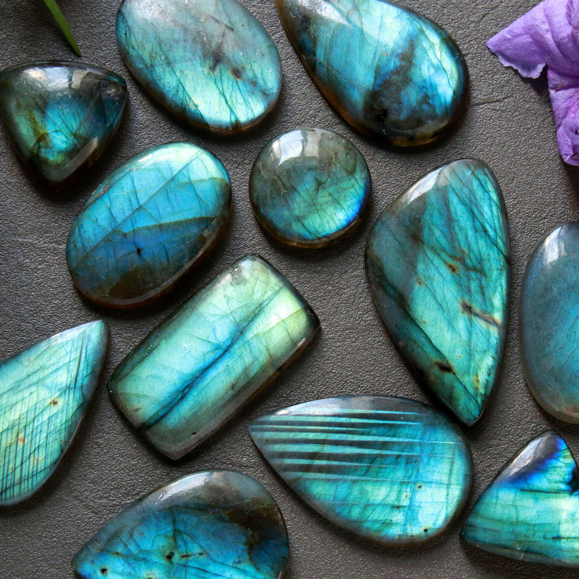 12Pcs 207Ct Natural Labradorite Cabochon Loose Gemstone Lot Mixed Shapes Sizes Healing Crystal For Jewelry Making 35x18 14x14mm 16533