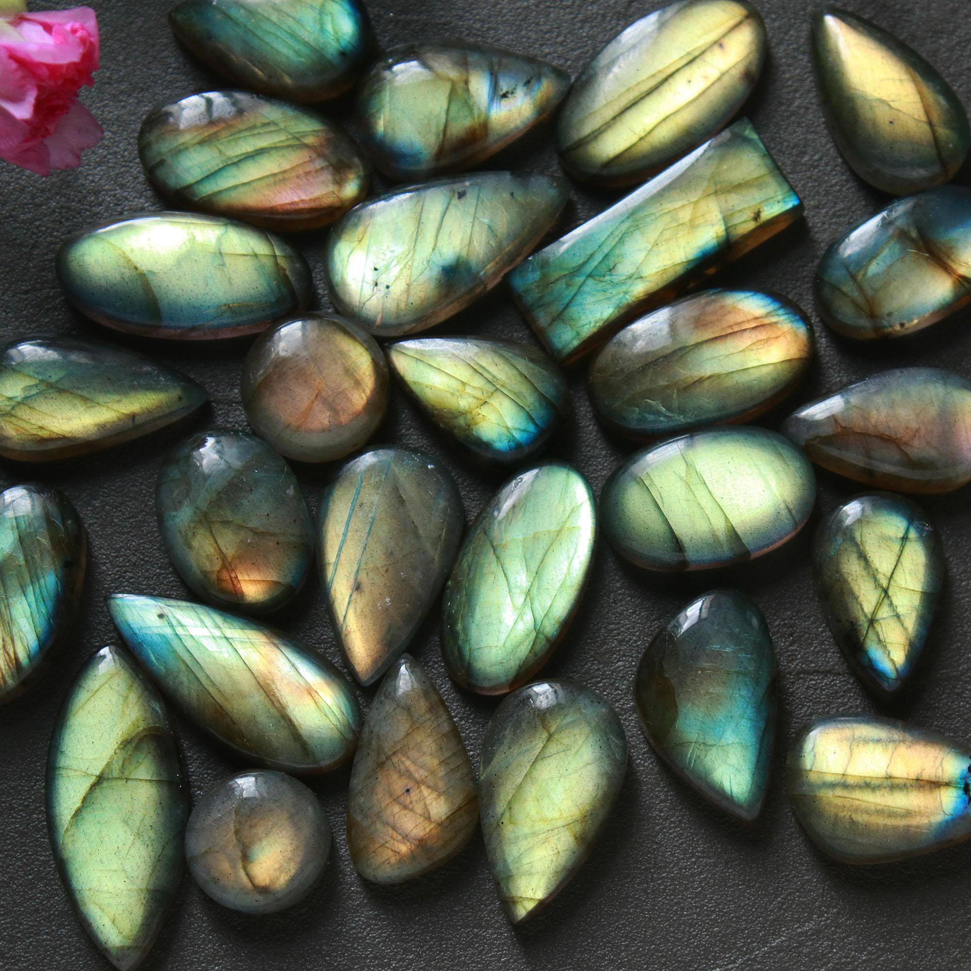 26Pcs 206Ct Natural Labradorite Cabochon Loose Gemstone Lot Mixed Shapes Sizes Healing Crystal For Jewelry Making 25x10 10x10mm 16535