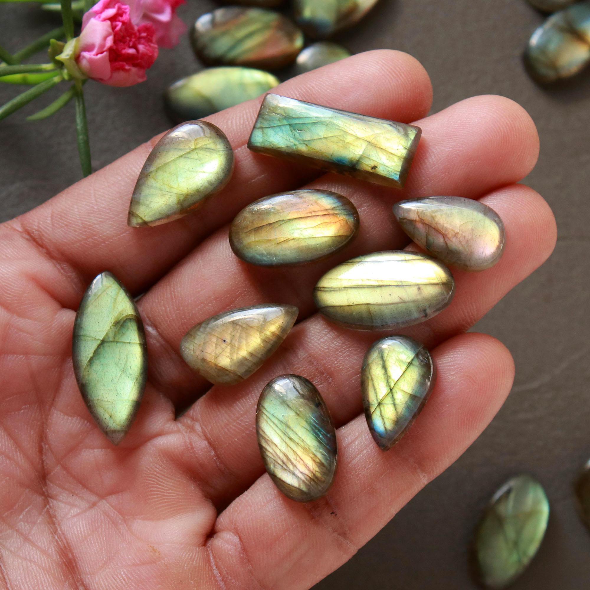 26Pcs 206Ct Natural Labradorite Cabochon Loose Gemstone Lot Mixed Shapes Sizes Healing Crystal For Jewelry Making 25x10 10x10mm 16535