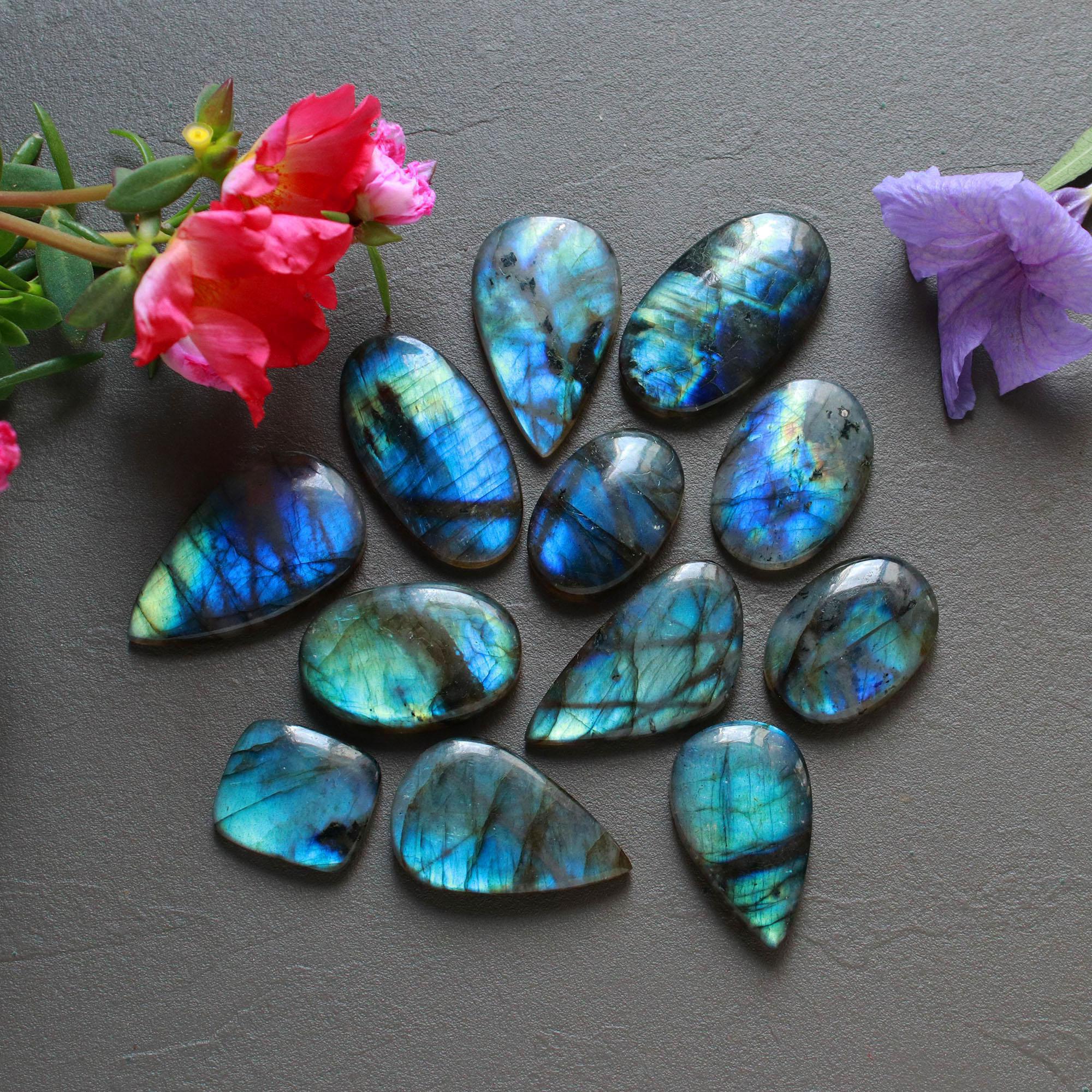 12Pcs 288Ct Natural Labradorite Cabochon Loose Gemstone Lot Mixed Shapes Sizes Healing Crystal For Jewelry Making 34x19 17x15mm 16536