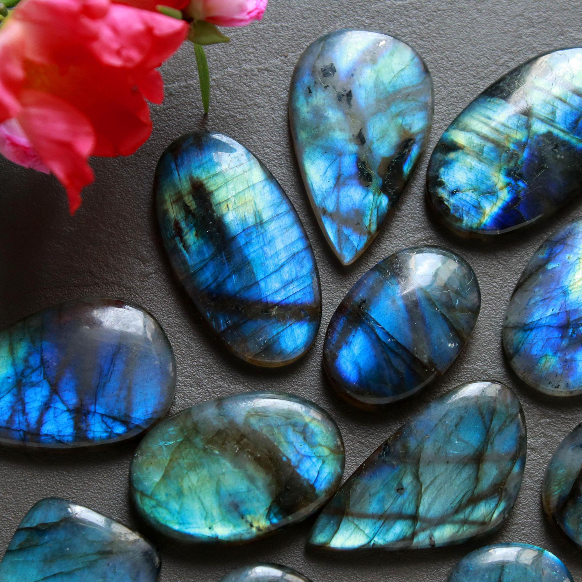 12Pcs 288Ct Natural Labradorite Cabochon Loose Gemstone Lot Mixed Shapes Sizes Healing Crystal For Jewelry Making 34x19 17x15mm 16536