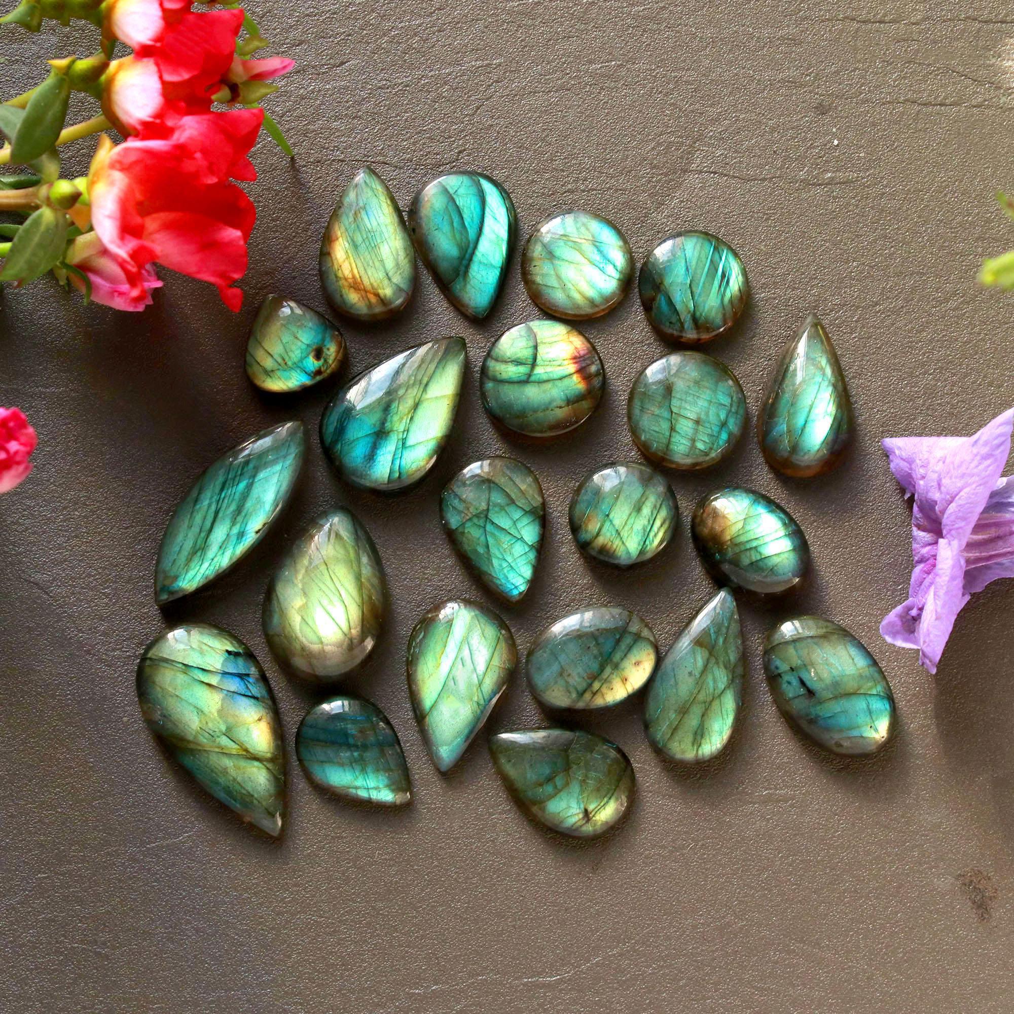 21Pcs 218Ct Natural Labradorite Cabochon Loose Gemstone Lot Mixed Shapes Sizes Healing Crystal For Jewelry Making 28x14 12x12mm 16537
