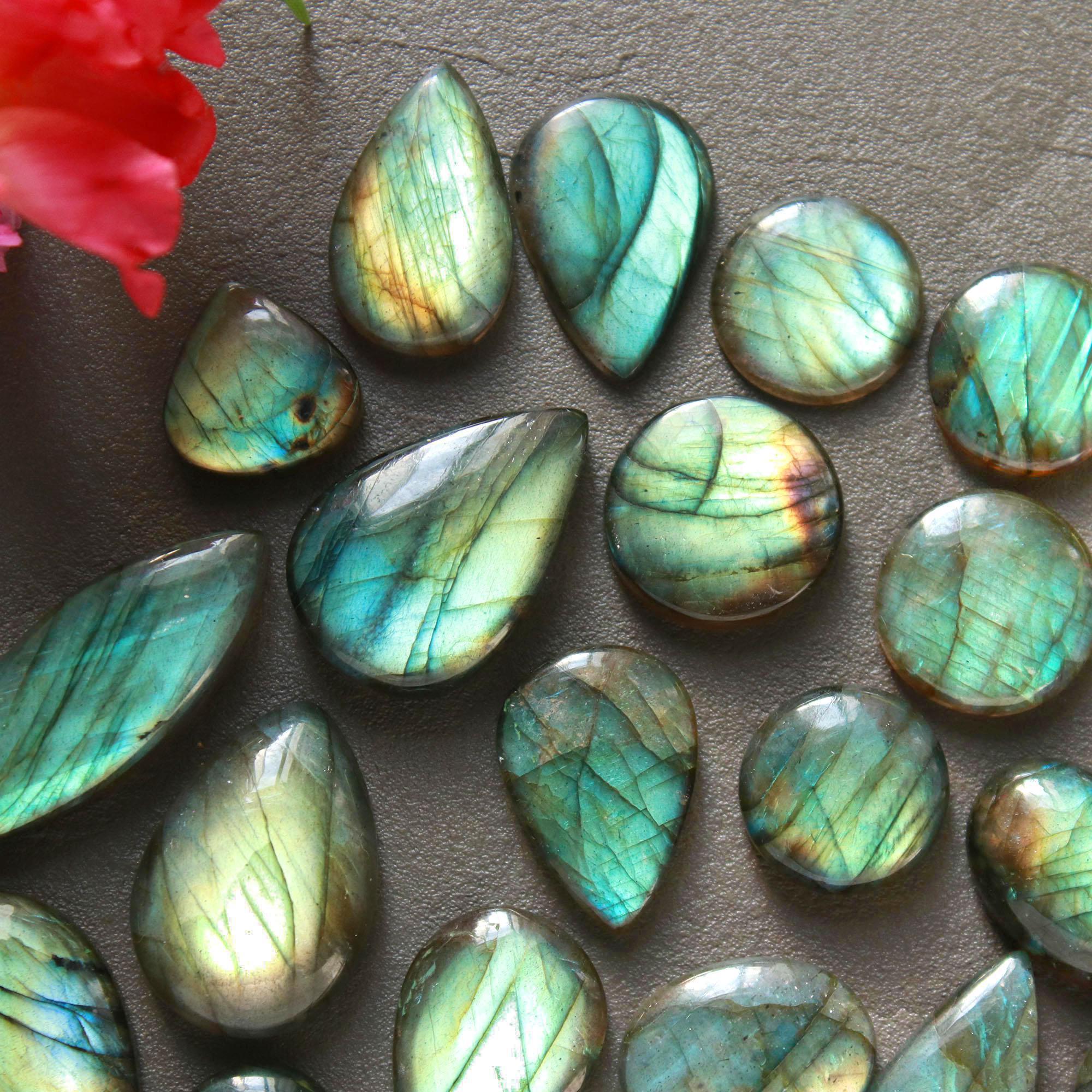 21Pcs 218Ct Natural Labradorite Cabochon Loose Gemstone Lot Mixed Shapes Sizes Healing Crystal For Jewelry Making 28x14 12x12mm 16537