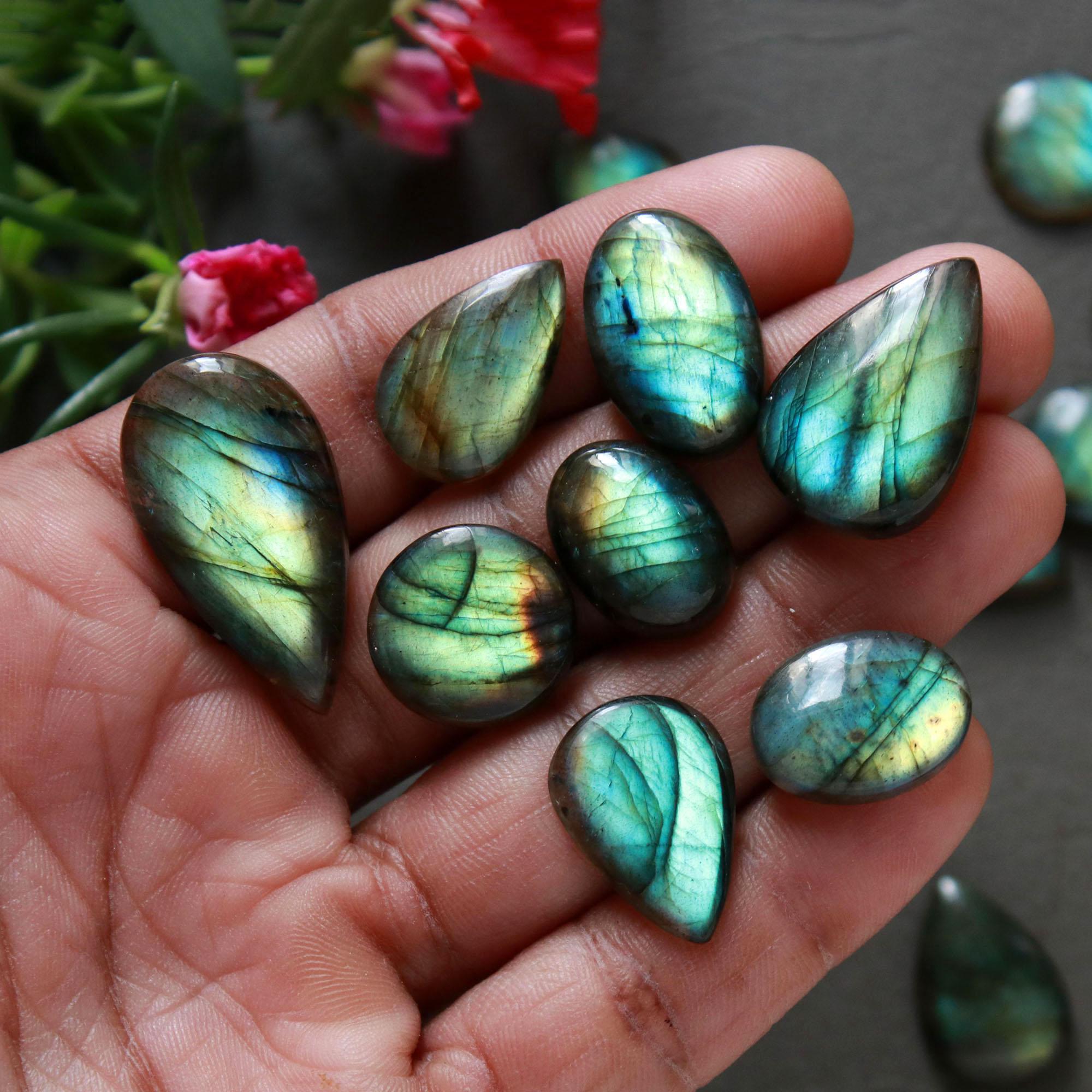 21Pcs 218Ct Natural Labradorite Cabochon Loose Gemstone Lot Mixed Shapes Sizes Healing Crystal For Jewelry Making 28x14 12x12mm 16537