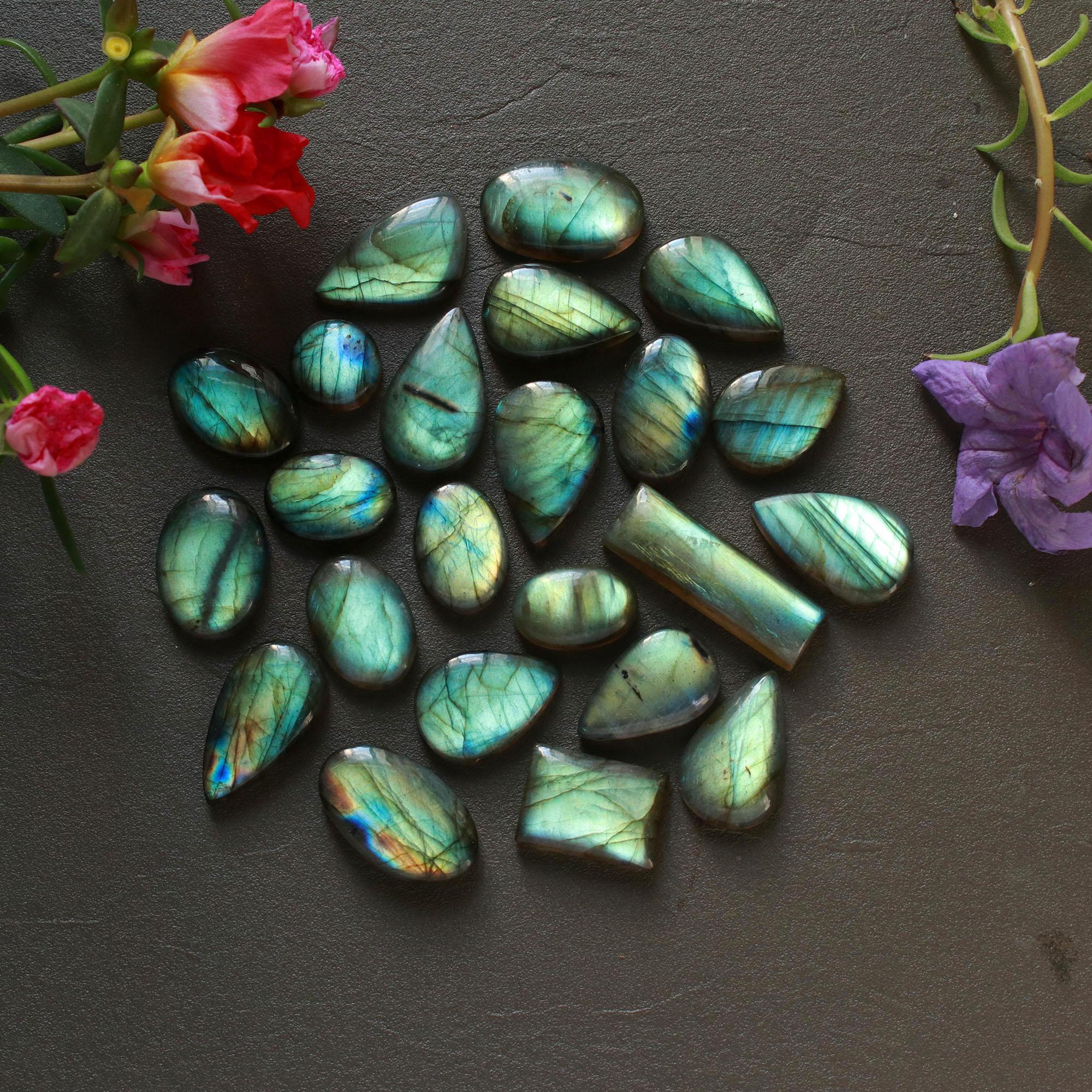 23Pcs 251Ct Natural Labradorite Cabochon Loose Gemstone Lot Mixed Shapes Sizes Healing Crystal For Jewelry Making 28x8 15x10mm 16539