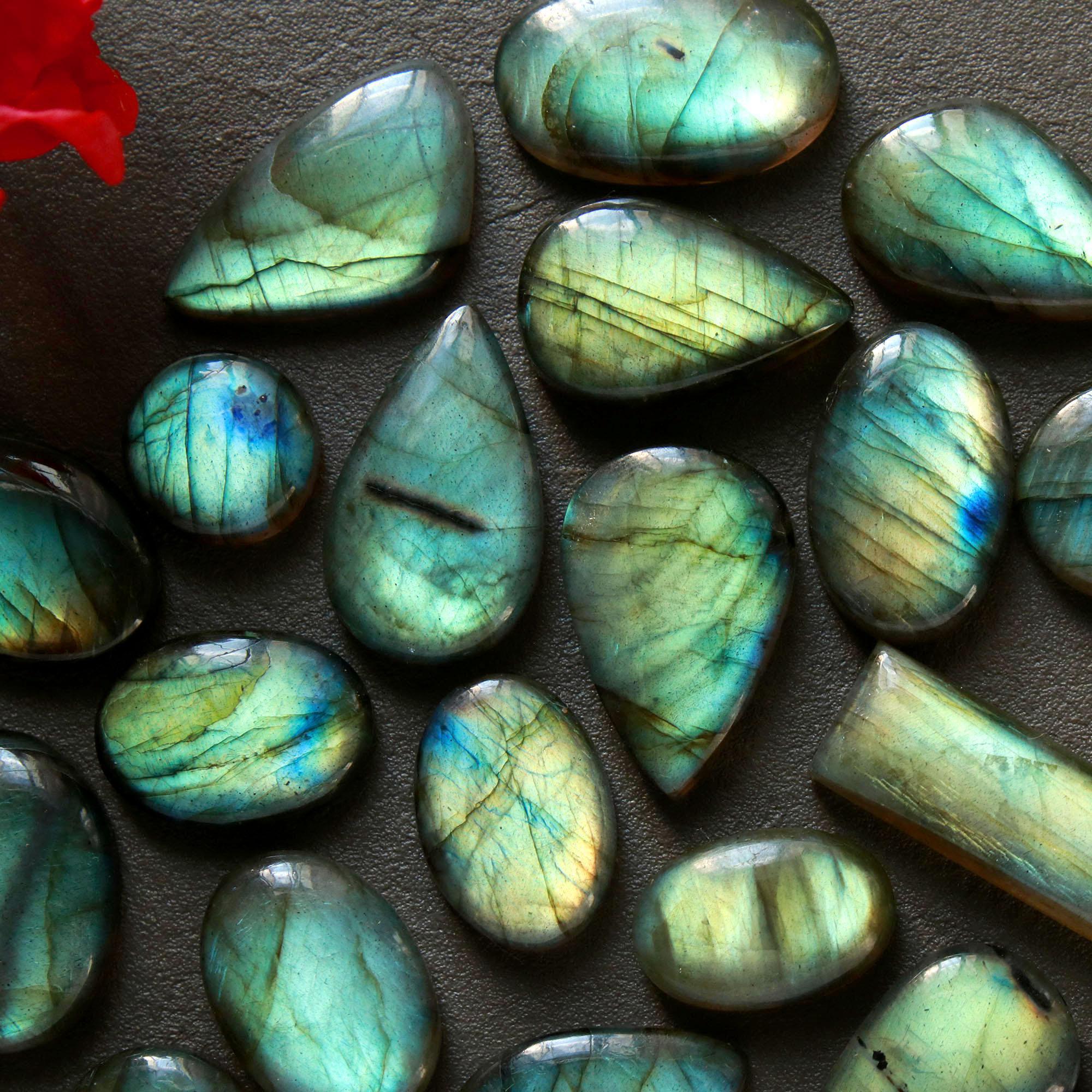23Pcs 251Ct Natural Labradorite Cabochon Loose Gemstone Lot Mixed Shapes Sizes Healing Crystal For Jewelry Making 28x8 15x10mm 16539