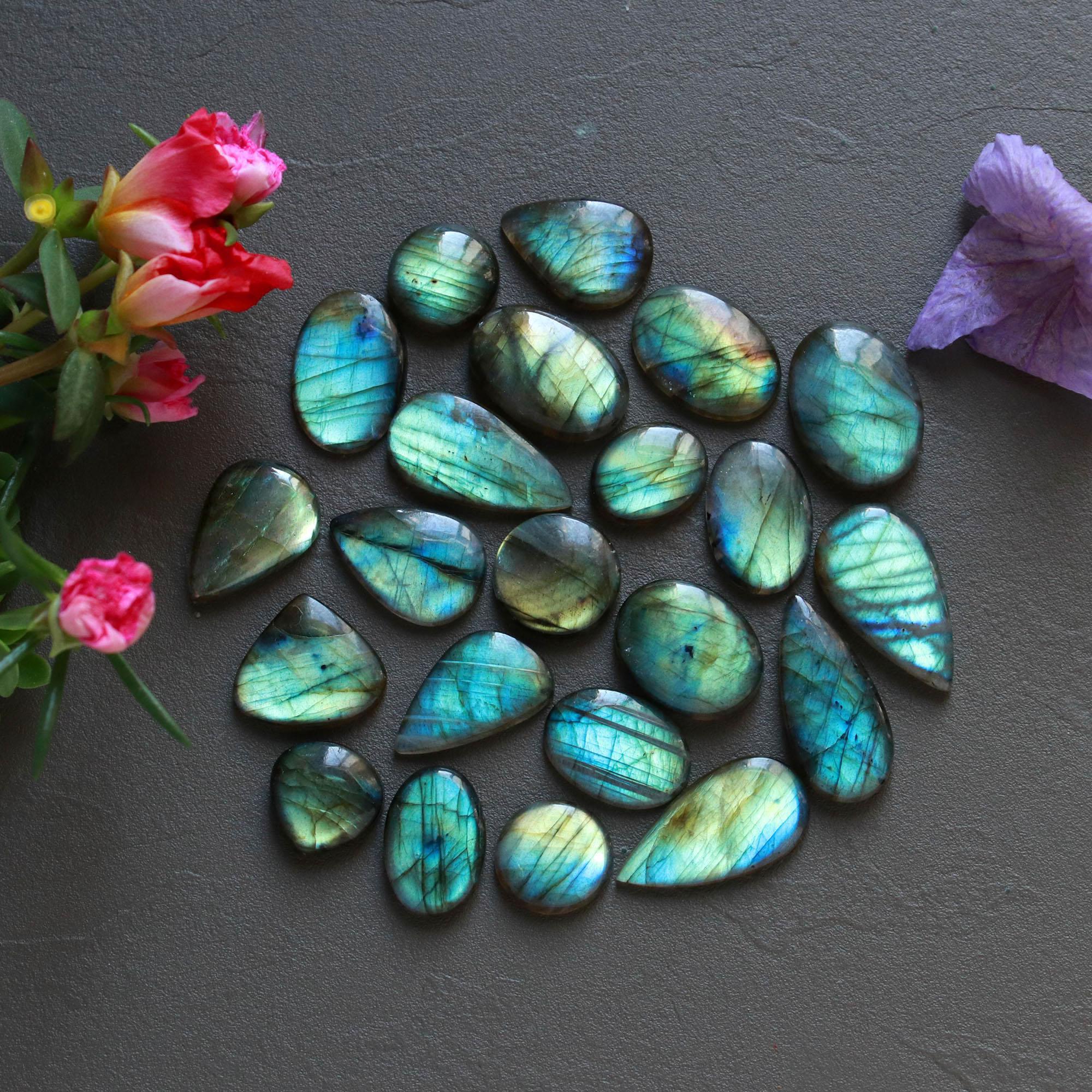 22Pcs 198Ct Natural Labradorite Cabochon Loose Gemstone Lot Mixed Shapes Sizes Healing Crystal For Jewelry Making 23x12 12x12mm 16540