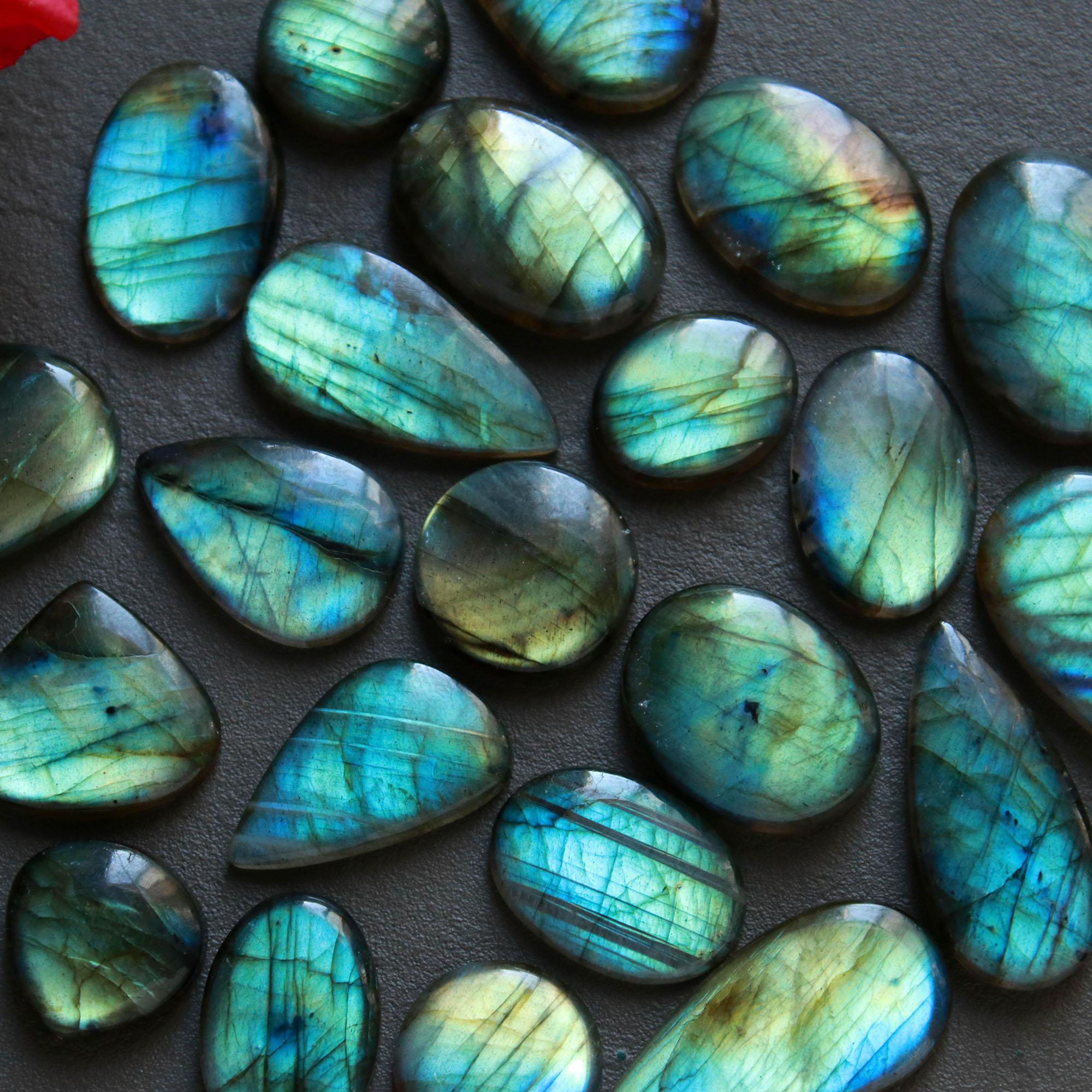 22Pcs 198Ct Natural Labradorite Cabochon Loose Gemstone Lot Mixed Shapes Sizes Healing Crystal For Jewelry Making 23x12 12x12mm 16540