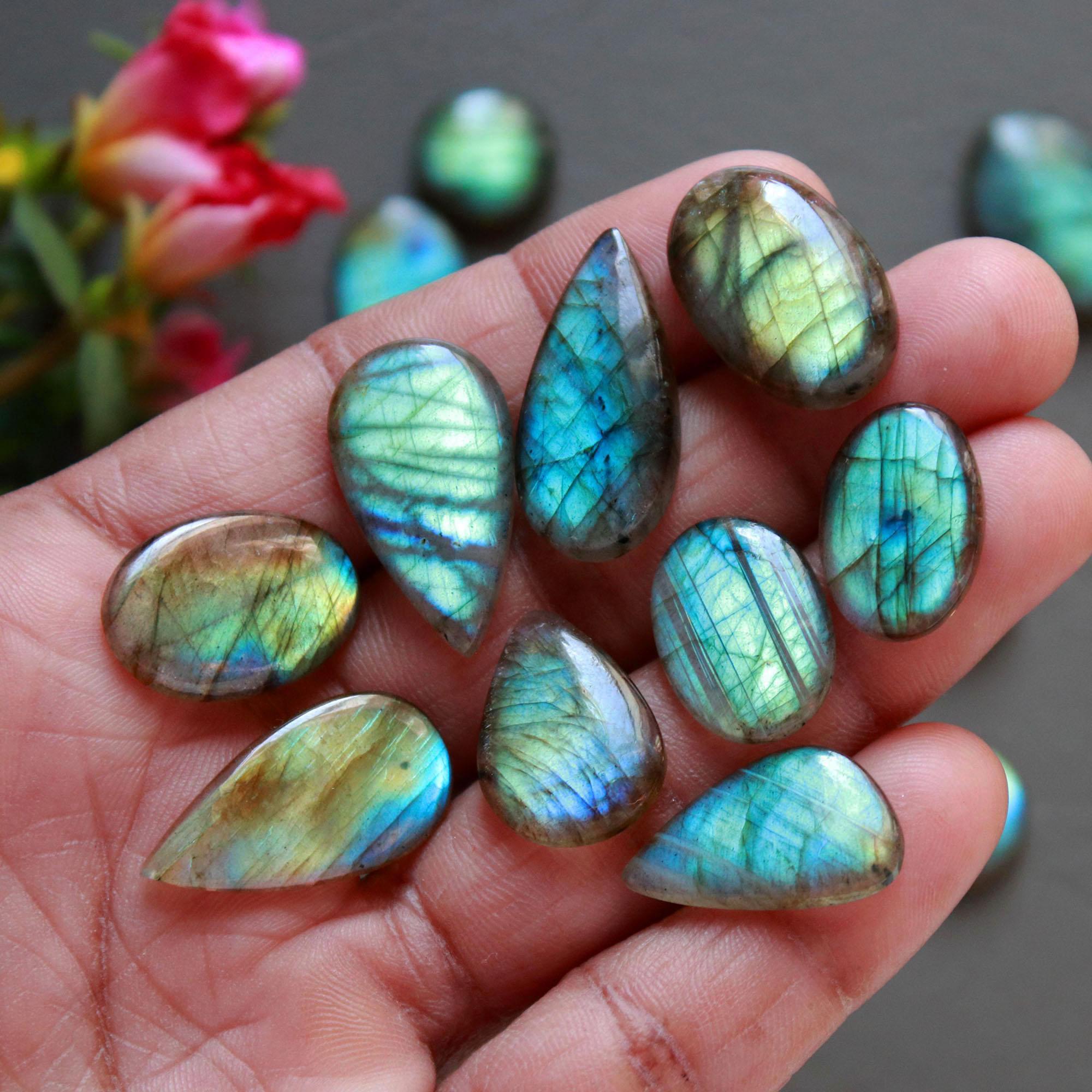 22Pcs 198Ct Natural Labradorite Cabochon Loose Gemstone Lot Mixed Shapes Sizes Healing Crystal For Jewelry Making 23x12 12x12mm 16540
