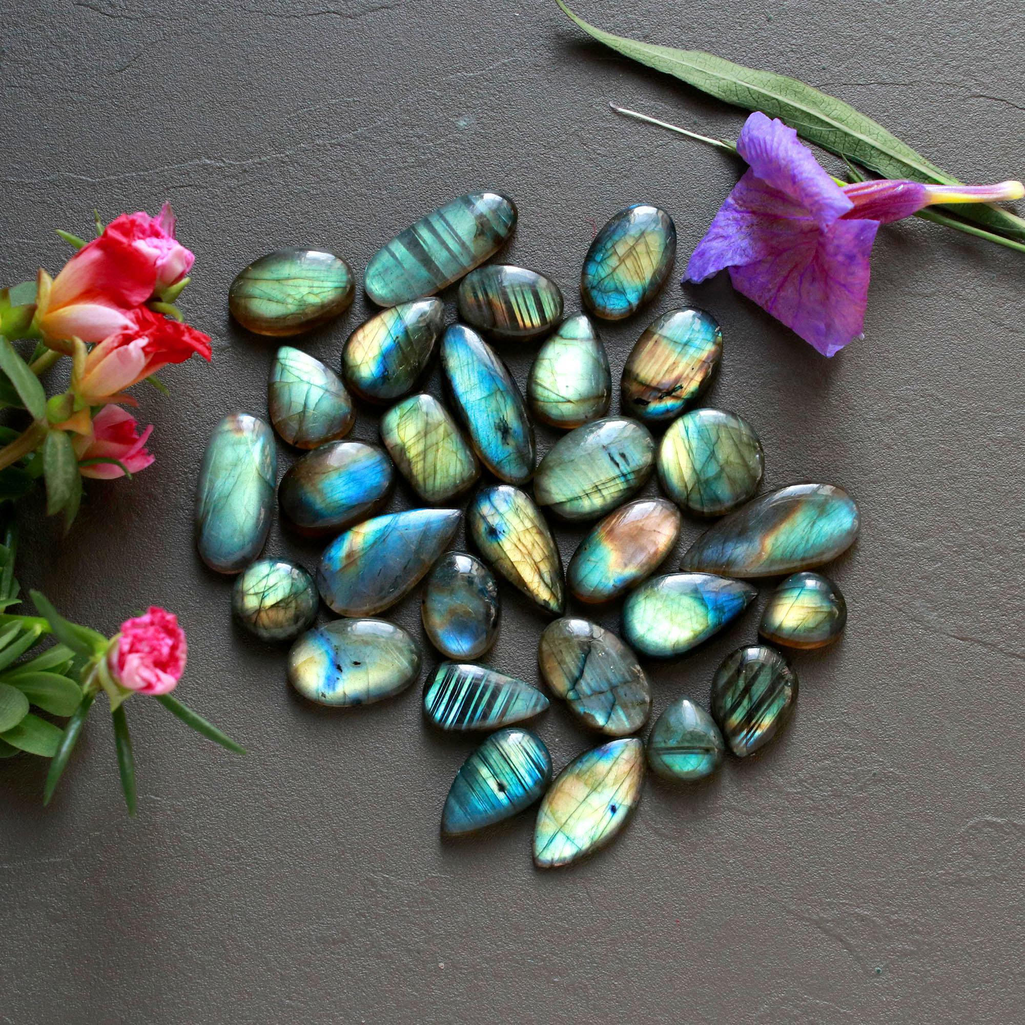 29Pcs 221Ct Natural Labradorite Cabochon Loose Gemstone Lot Mixed Shapes Sizes Healing Crystal For Jewelry Making 25x10 10x9mm 16542