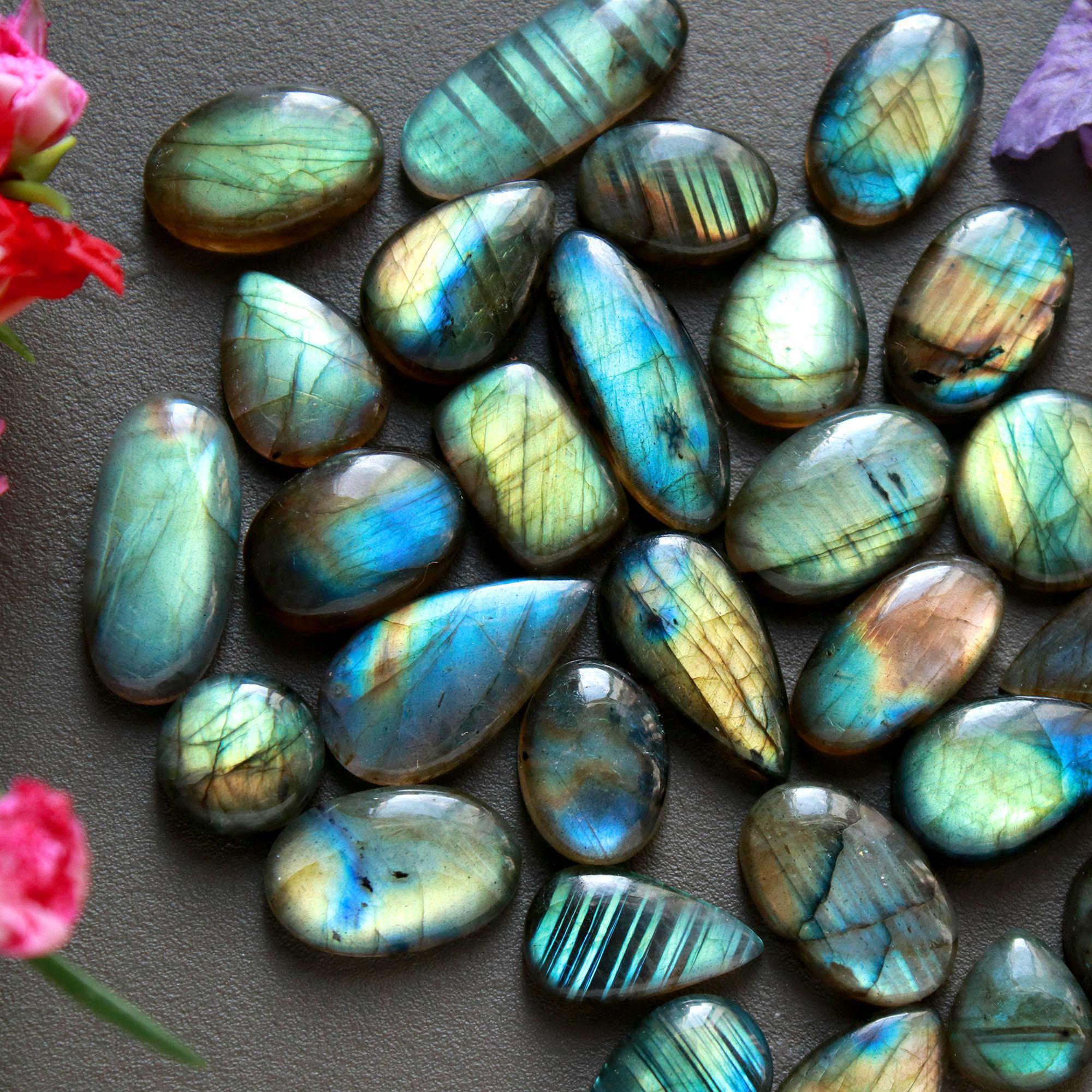 29Pcs 221Ct Natural Labradorite Cabochon Loose Gemstone Lot Mixed Shapes Sizes Healing Crystal For Jewelry Making 25x10 10x9mm 16542