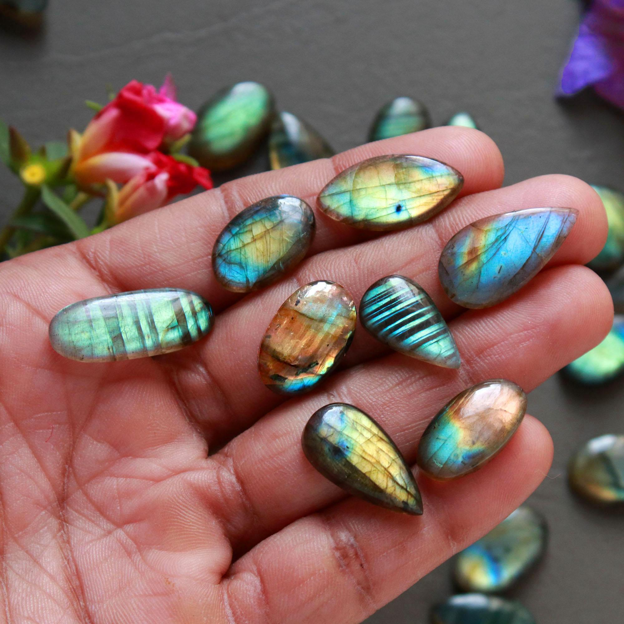 29Pcs 221Ct Natural Labradorite Cabochon Loose Gemstone Lot Mixed Shapes Sizes Healing Crystal For Jewelry Making 25x10 10x9mm 16542