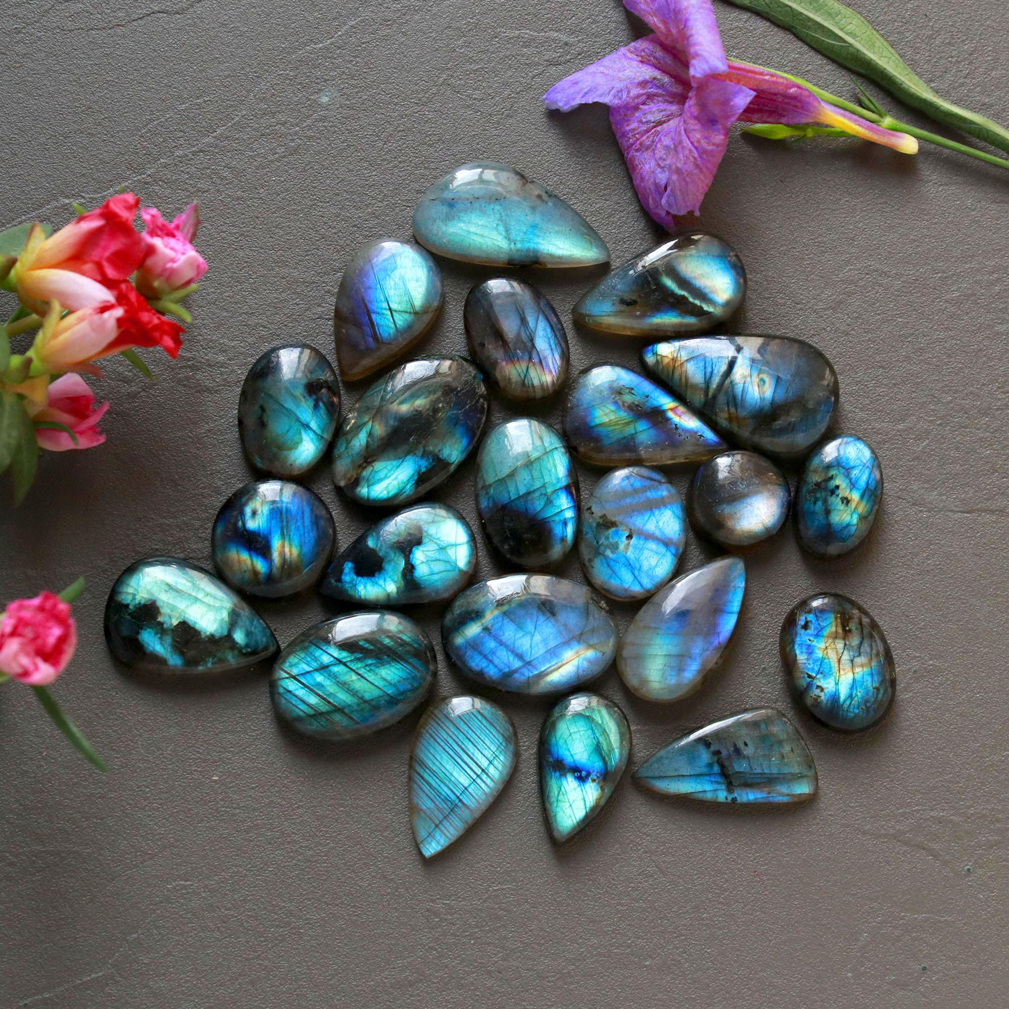 22Pcs 257Ct Natural Labradorite Cabochon Loose Gemstone Lot Craft Supplies For Silver Jewelry Making For Women 25x14 11x11mm 16543