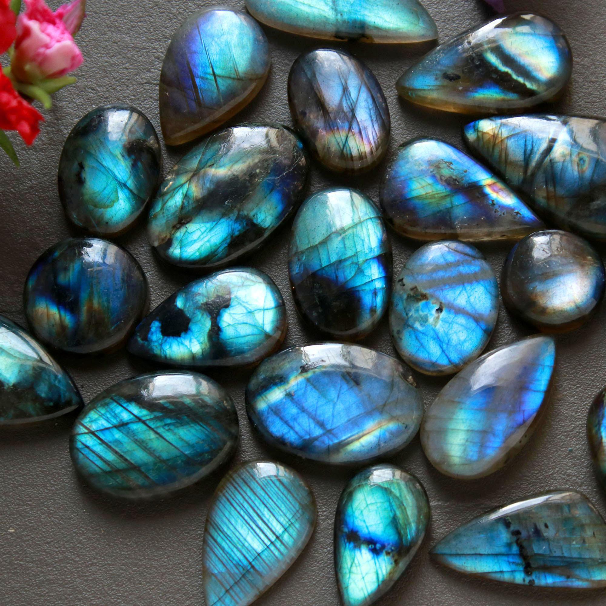 22Pcs 257Ct Natural Labradorite Cabochon Loose Gemstone Lot Craft Supplies For Silver Jewelry Making For Women 25x14 11x11mm 16543