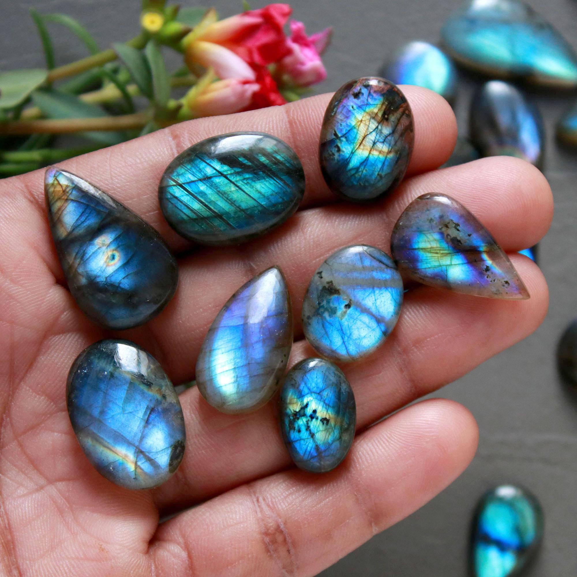 22Pcs 257Ct Natural Labradorite Cabochon Loose Gemstone Lot Craft Supplies For Silver Jewelry Making For Women 25x14 11x11mm 16543