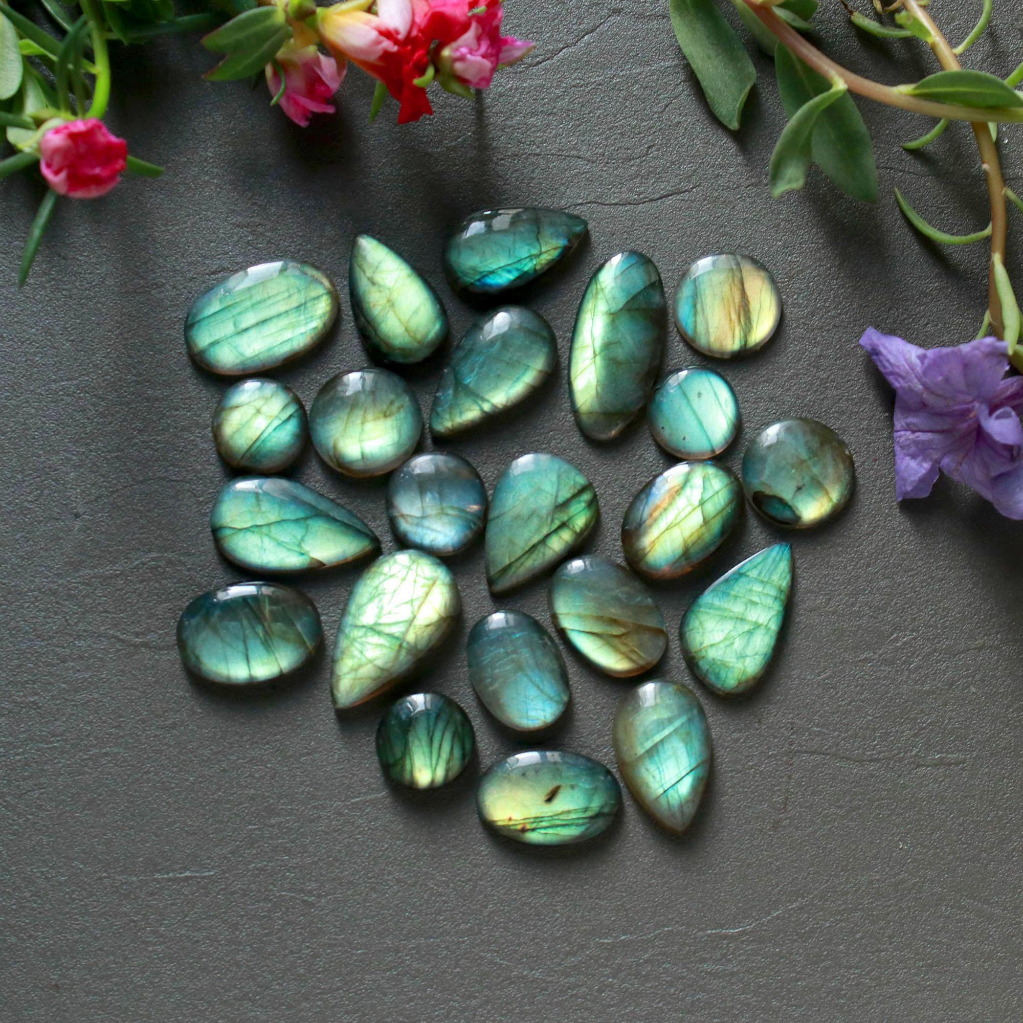 22Pcs 184Ct Natural Labradorite Cabochon Loose Gemstone Lot Craft Supplies For Silver Jewelry Making For Women 24x10 10x10mm 16545