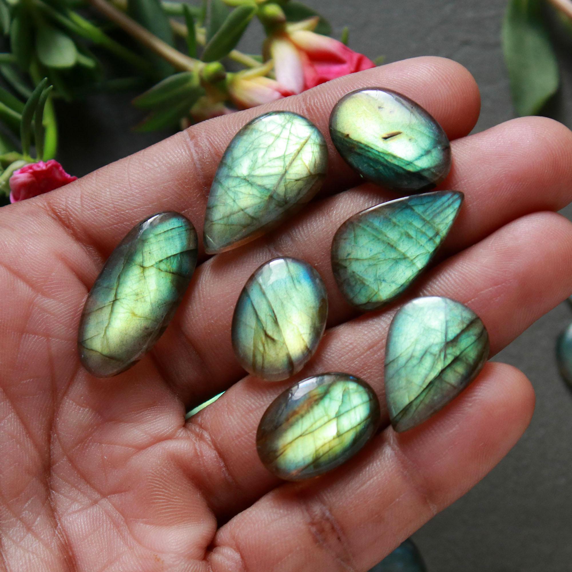22Pcs 184Ct Natural Labradorite Cabochon Loose Gemstone Lot Craft Supplies For Silver Jewelry Making For Women 24x10 10x10mm 16545