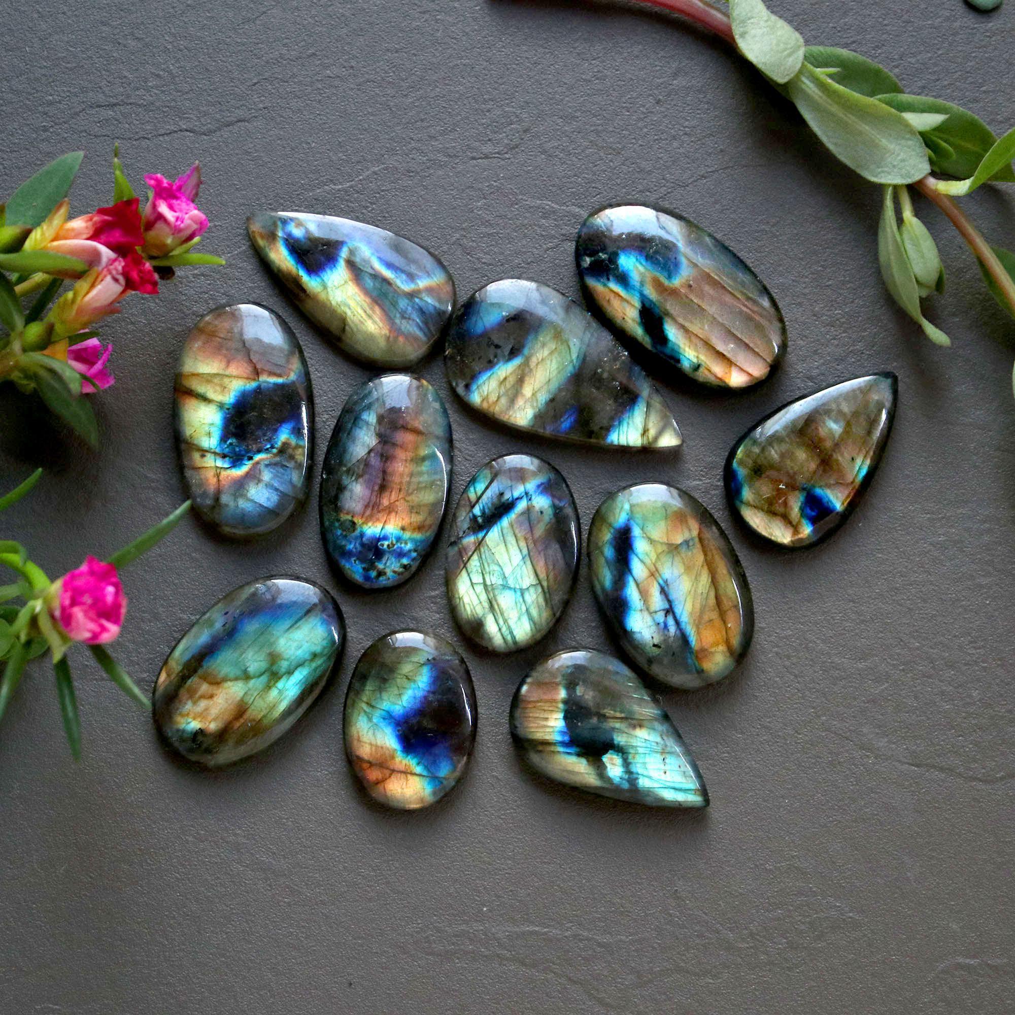 11Pcs 226Ct Natural Labradorite Cabochon Loose Gemstone Lot Craft Supplies For Silver Jewelry Making For Women 31x16 20x15mm 16546