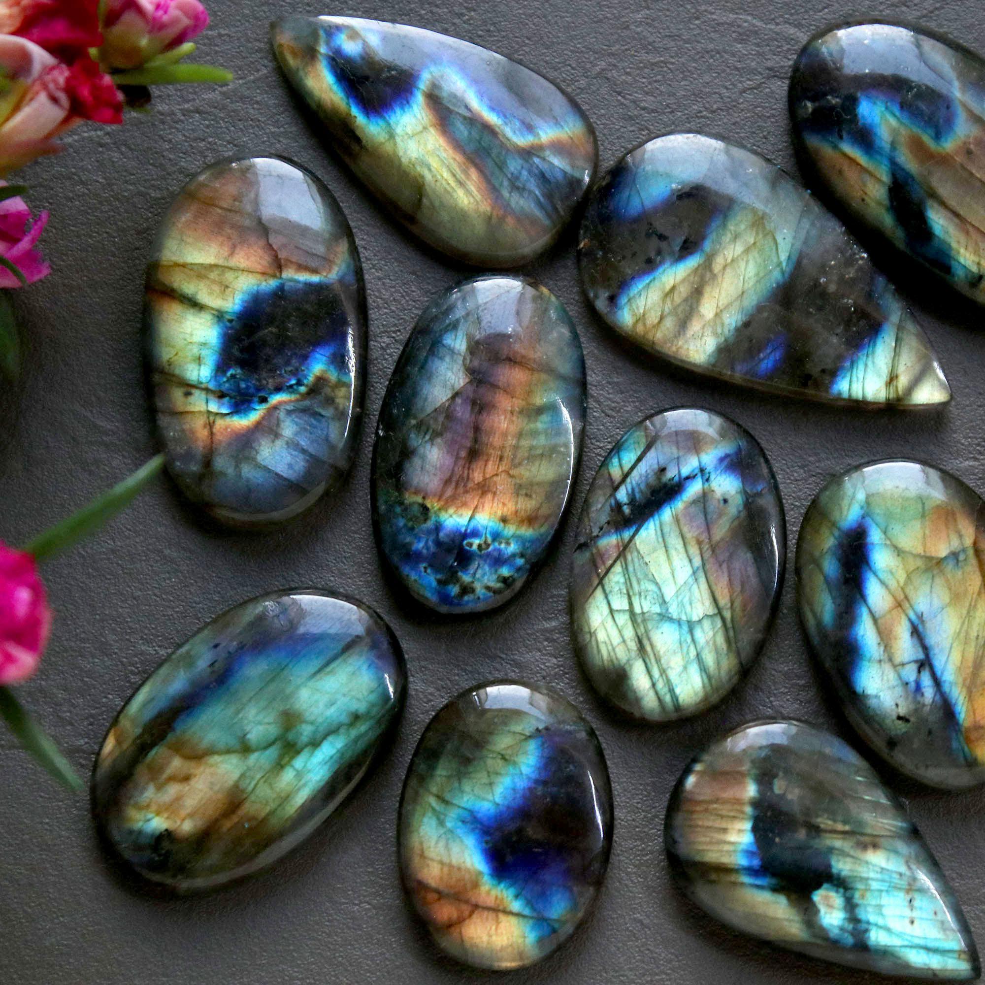 11Pcs 226Ct Natural Labradorite Cabochon Loose Gemstone Lot Craft Supplies For Silver Jewelry Making For Women 31x16 20x15mm 16546