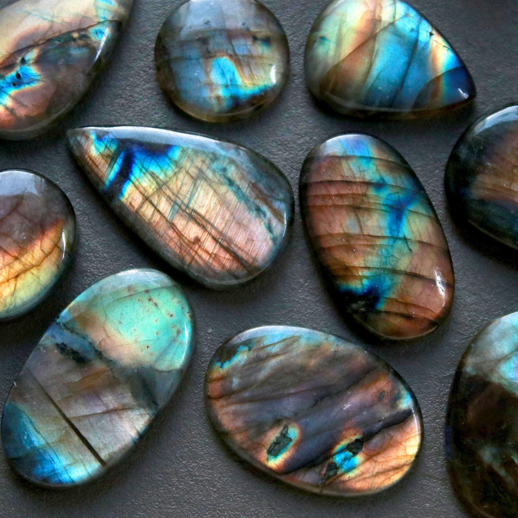 10Pcs 203Ct Natural Labradorite Cabochon Loose Gemstone Lot Craft Supplies For Silver Jewelry Making For Women 30x17 16x16mm 16547