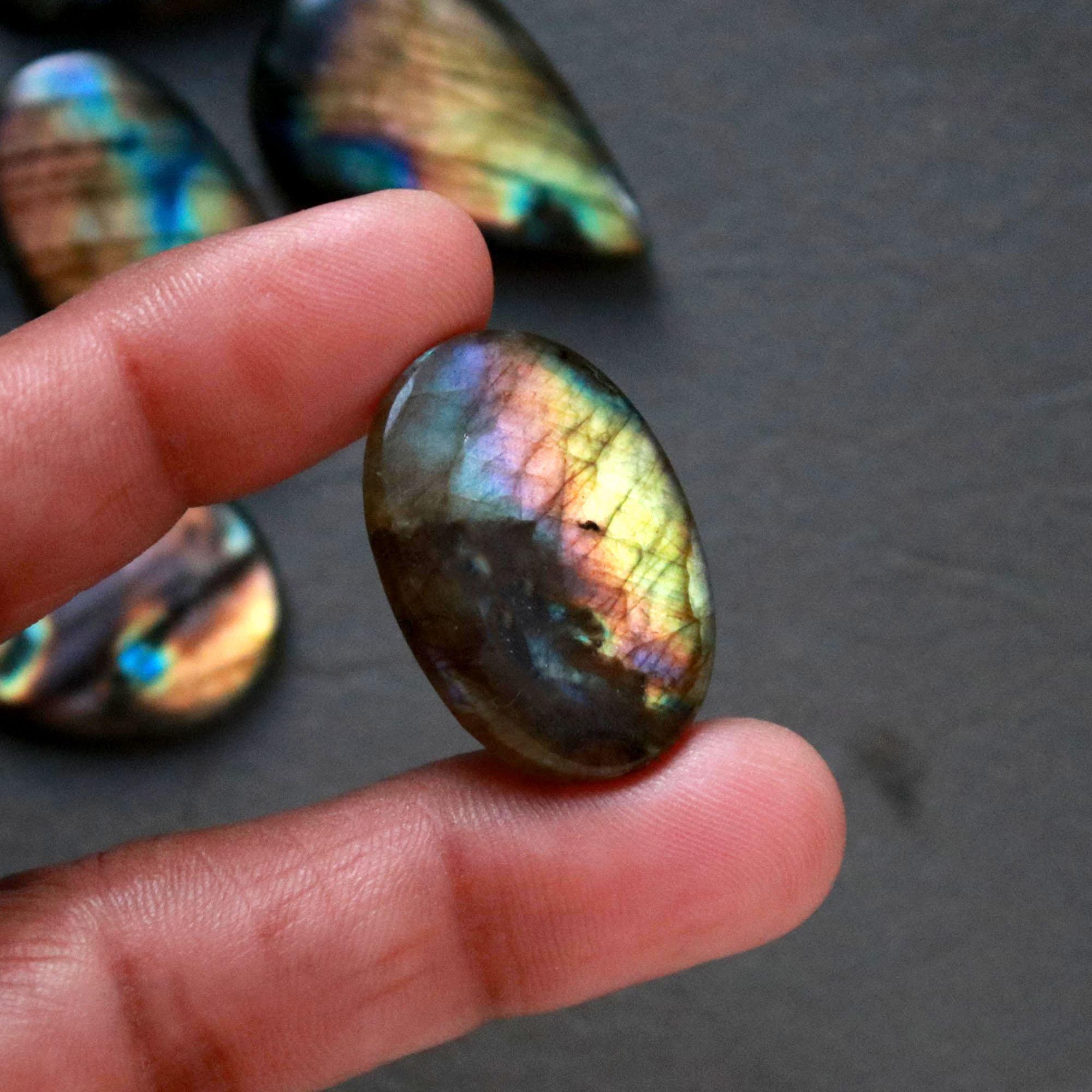 10Pcs 203Ct Natural Labradorite Cabochon Loose Gemstone Lot Craft Supplies For Silver Jewelry Making For Women 30x17 16x16mm 16547