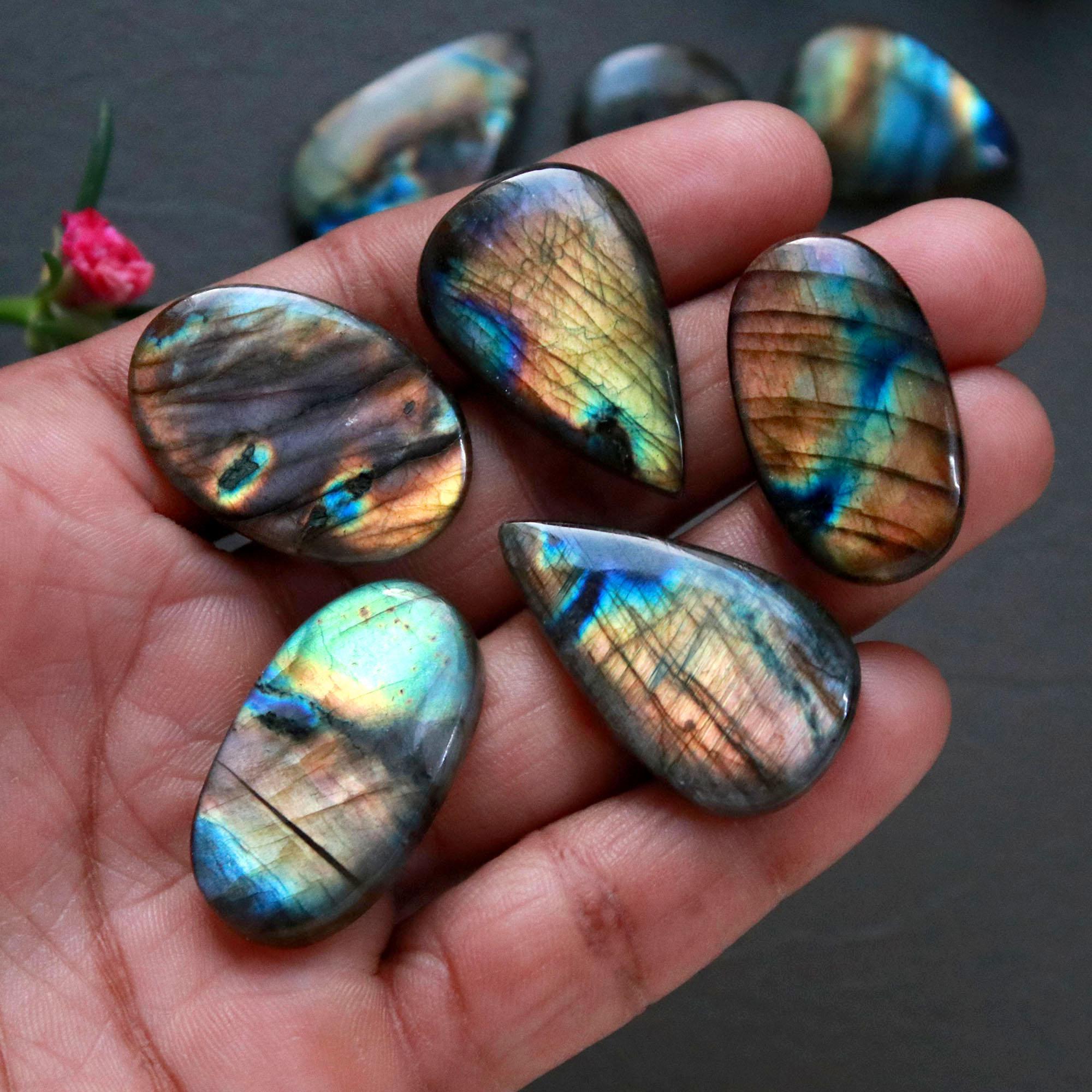 10Pcs 203Ct Natural Labradorite Cabochon Loose Gemstone Lot Craft Supplies For Silver Jewelry Making For Women 30x17 16x16mm 16547