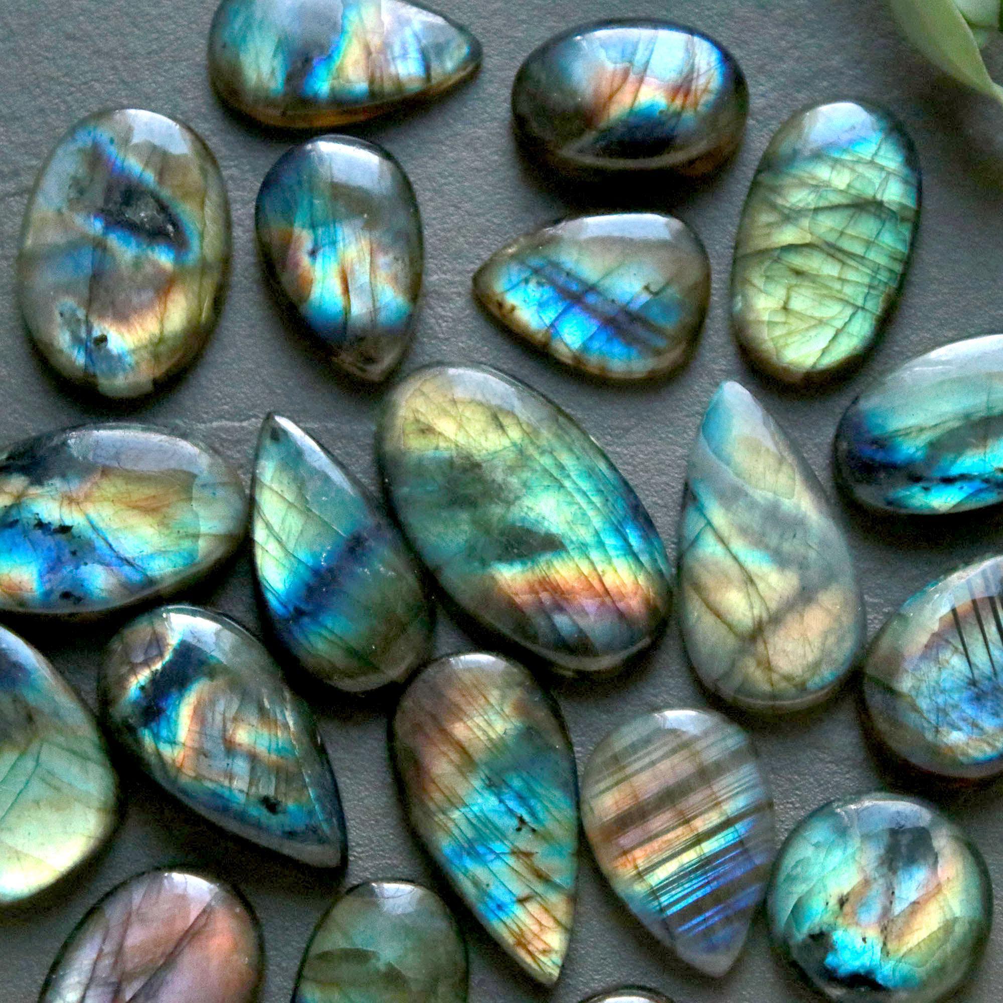 20Pcs 209Ct Natural Labradorite Cabochon Loose Gemstone Lot Craft Supplies For Silver Jewelry Making For Women 25x14 15x10mm 16548