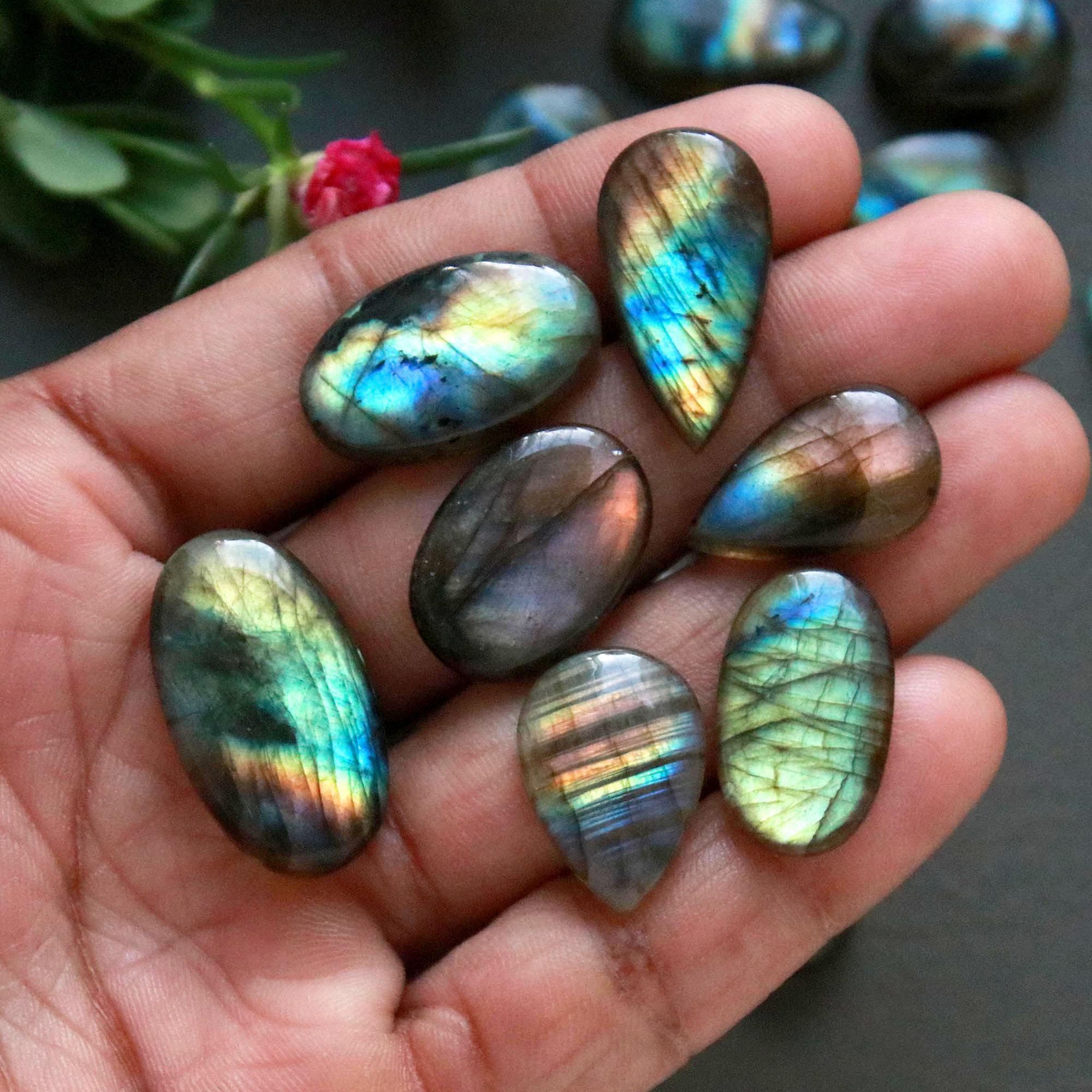 20Pcs 209Ct Natural Labradorite Cabochon Loose Gemstone Lot Craft Supplies For Silver Jewelry Making For Women 25x14 15x10mm 16548