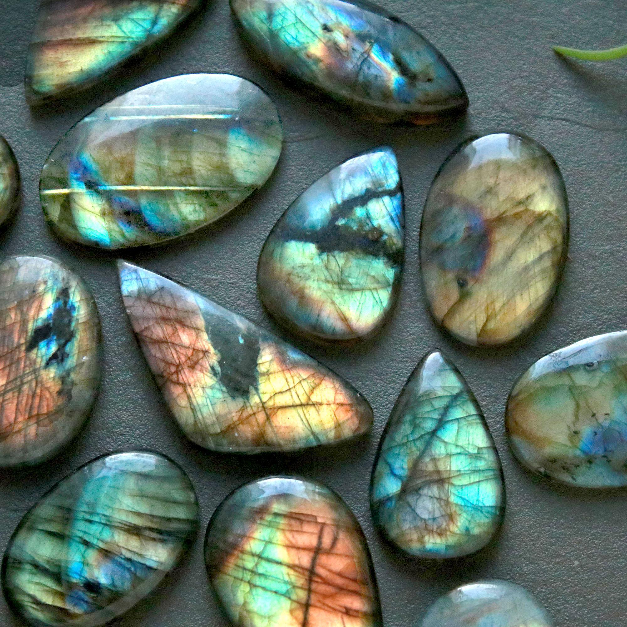 13Pcs 282Ct Natural Labradorite Cabochon Loose Gemstone Lot Craft Supplies For Silver Jewelry Making For Women 35x15 15x15mm 16549
