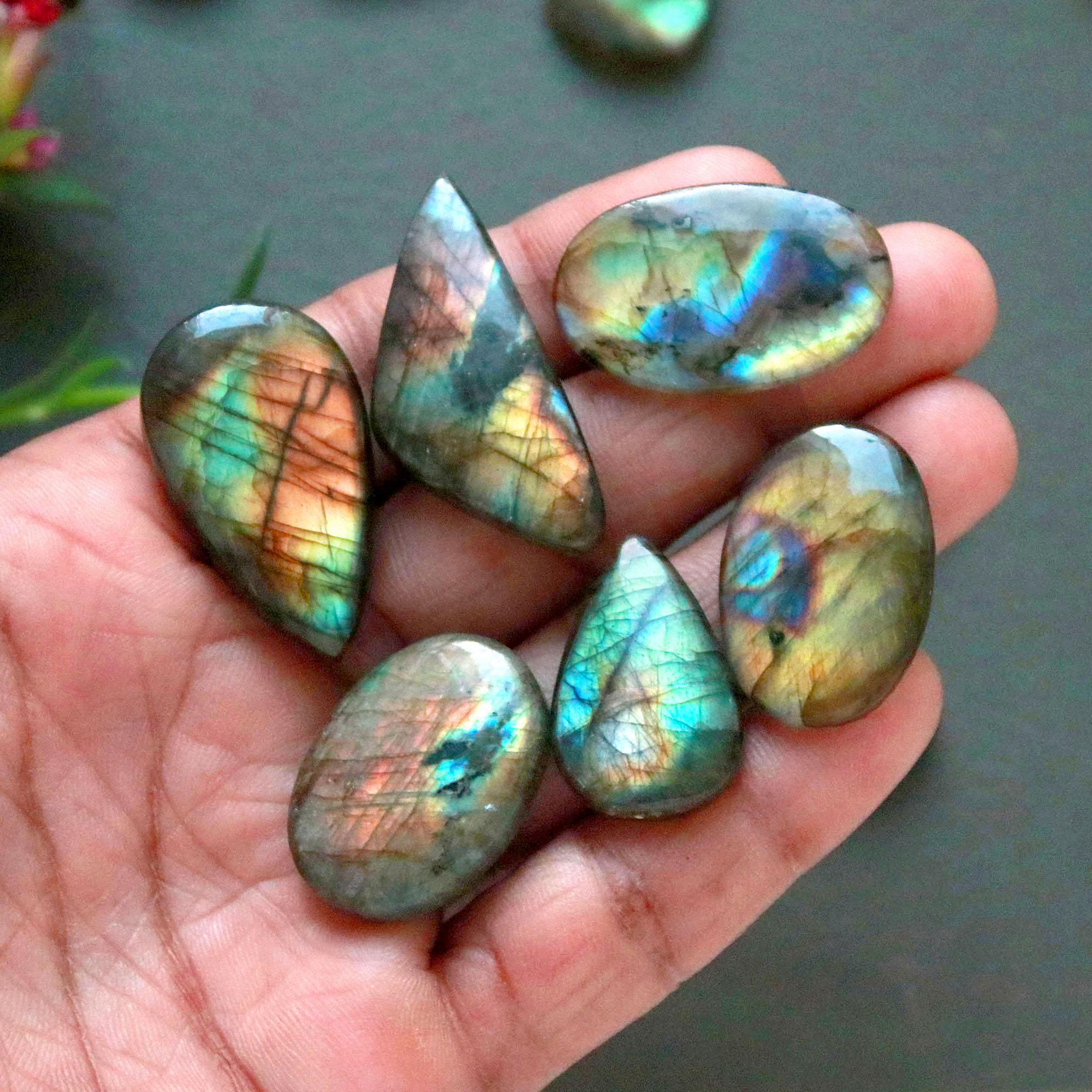 13Pcs 282Ct Natural Labradorite Cabochon Loose Gemstone Lot Craft Supplies For Silver Jewelry Making For Women 35x15 15x15mm 16549