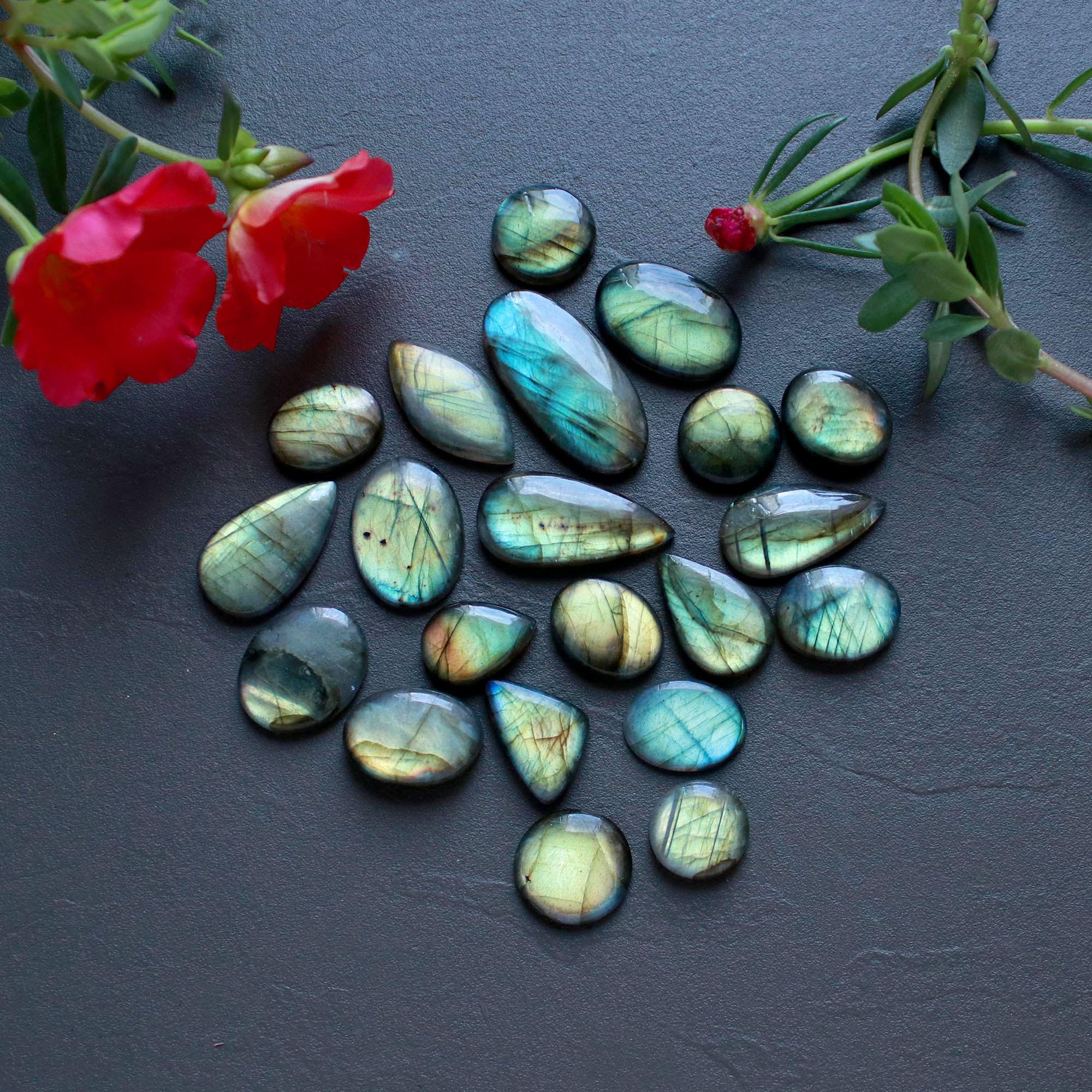 21Pcs 213Ct Natural Labradorite Cabochon Loose Gemstone Lot Craft Supplies For Silver Jewelry Making For Women 30x14 11x11mm 16550