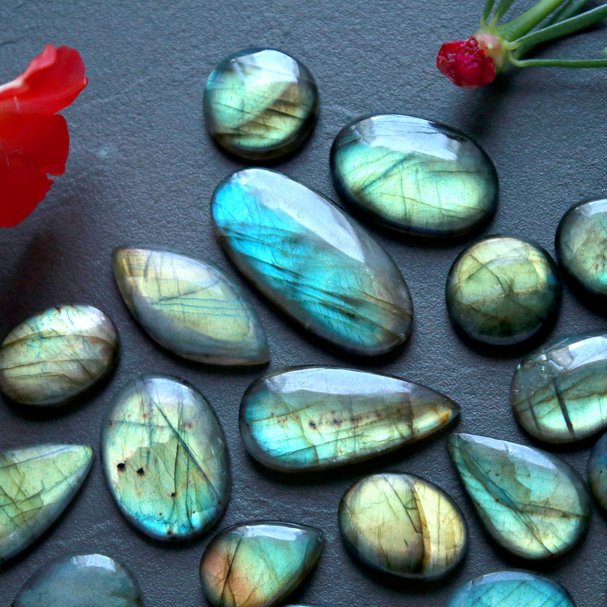 21Pcs 213Ct Natural Labradorite Cabochon Loose Gemstone Lot Craft Supplies For Silver Jewelry Making For Women 30x14 11x11mm 16550