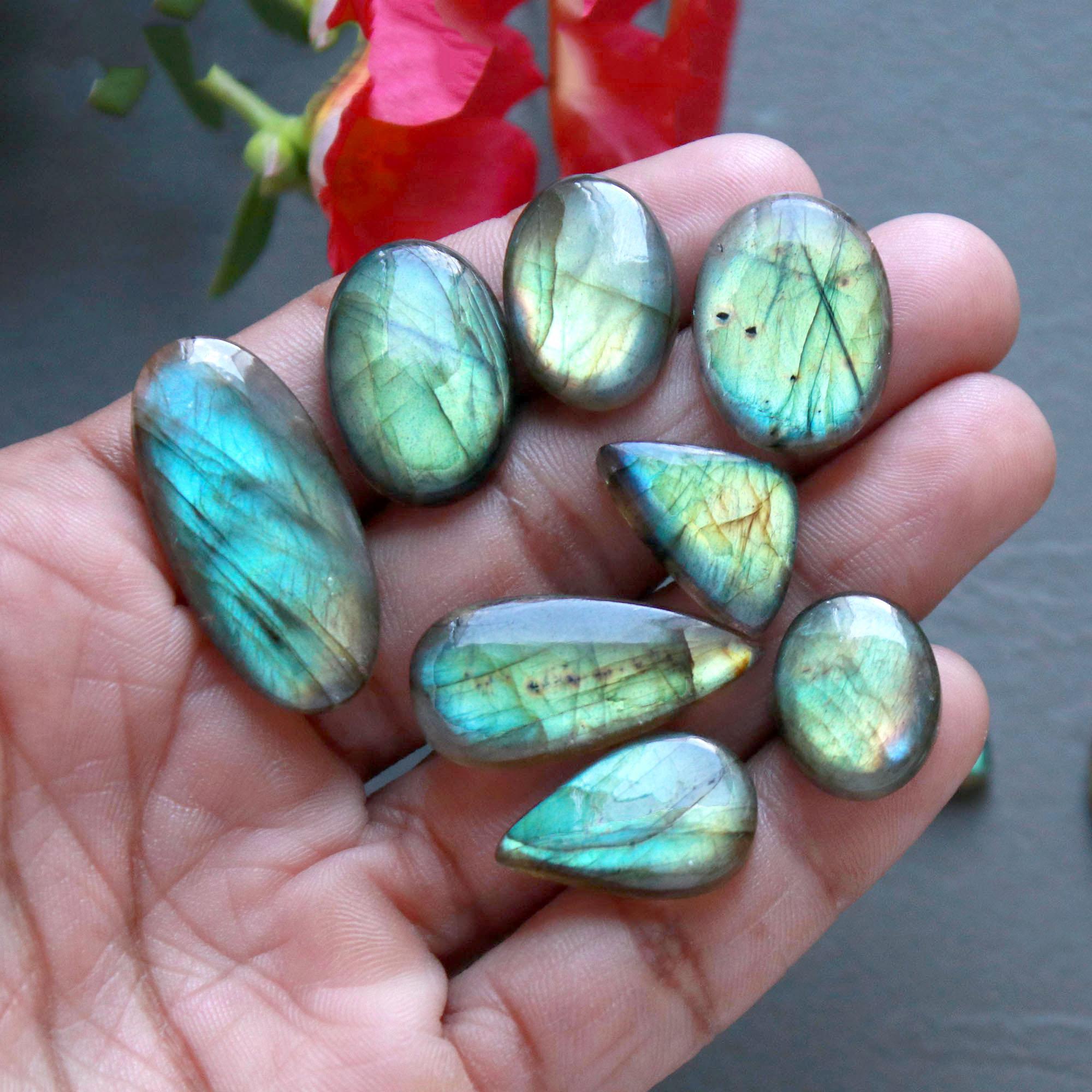 21Pcs 213Ct Natural Labradorite Cabochon Loose Gemstone Lot Craft Supplies For Silver Jewelry Making For Women 30x14 11x11mm 16550