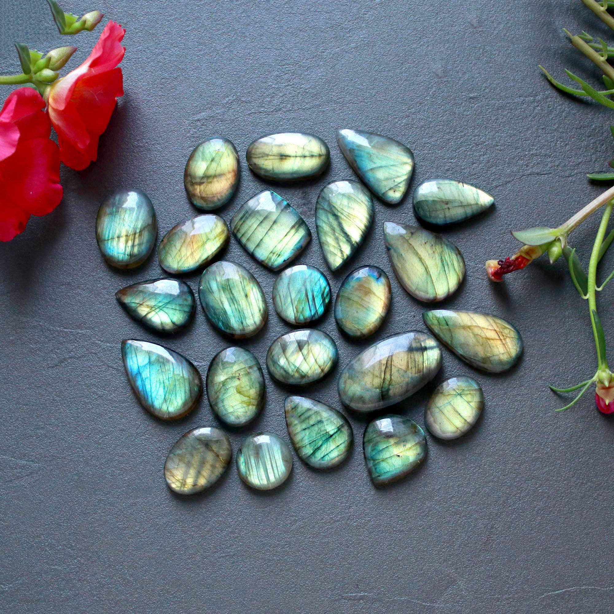 23Pcs 235Ct Natural Labradorite Cabochon Loose Gemstone Lot Craft Supplies For Silver Jewelry Making For Women 25x14 10x10mm 16551
