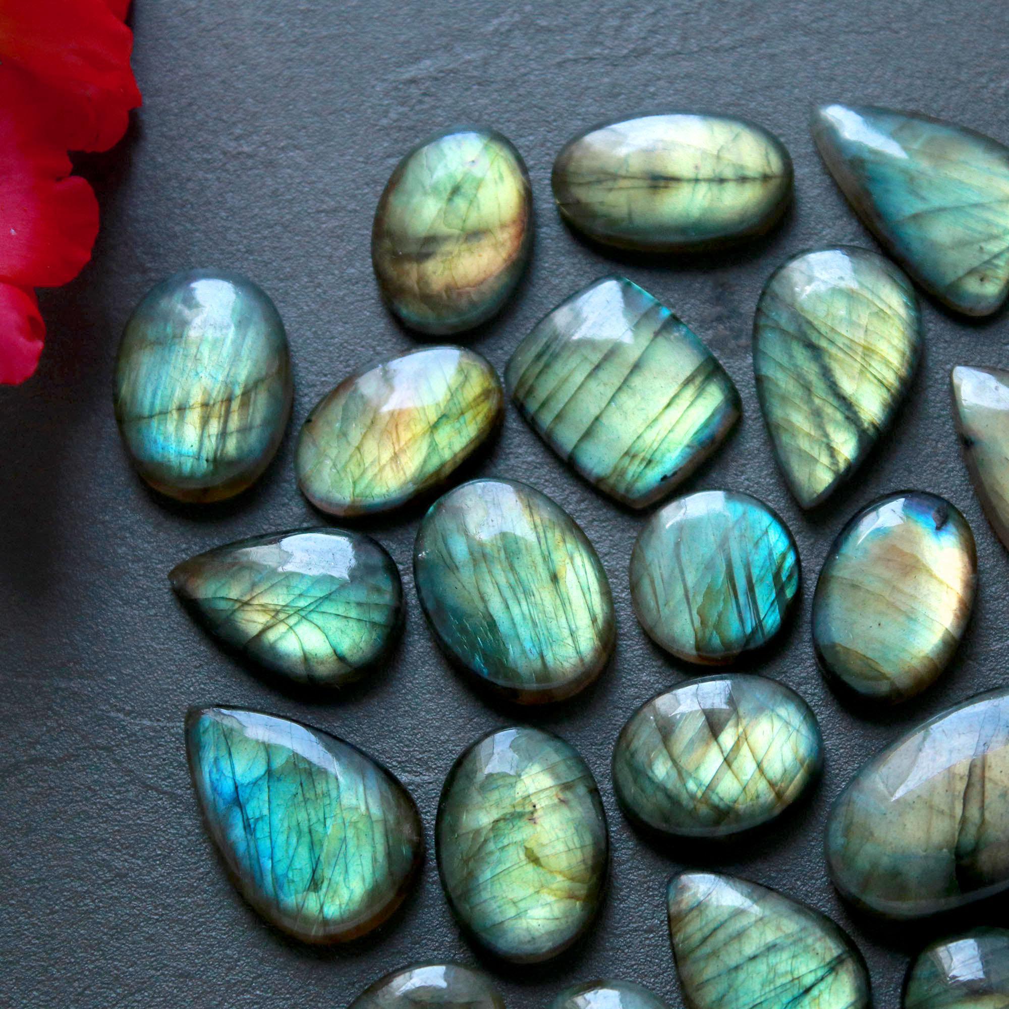 23Pcs 235Ct Natural Labradorite Cabochon Loose Gemstone Lot Craft Supplies For Silver Jewelry Making For Women 25x14 10x10mm 16551