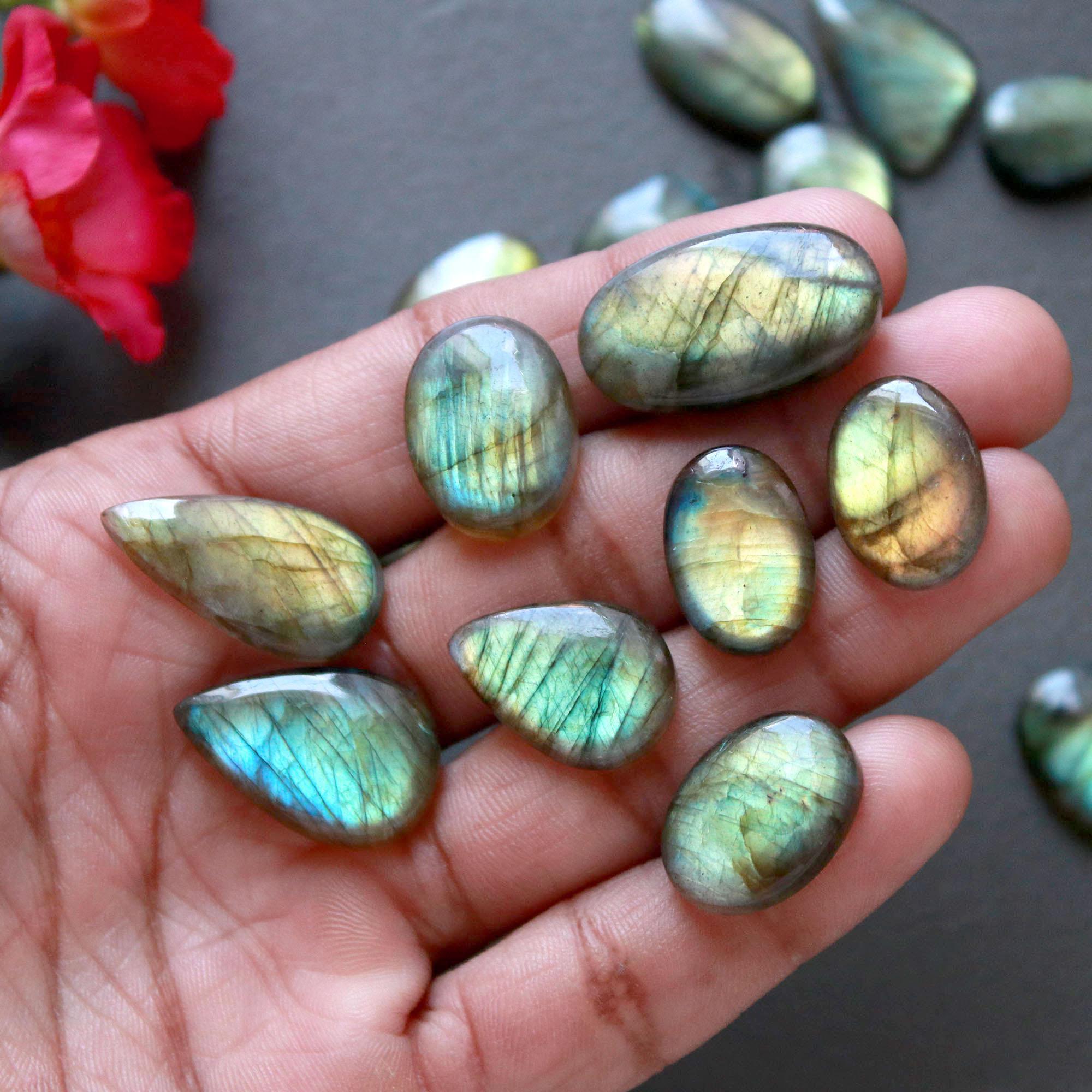 23Pcs 235Ct Natural Labradorite Cabochon Loose Gemstone Lot Craft Supplies For Silver Jewelry Making For Women 25x14 10x10mm 16551