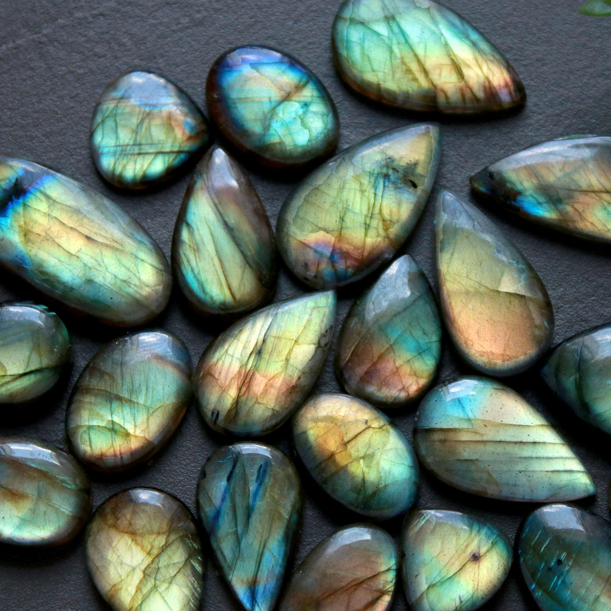 23Pcs 247Ct Natural Labradorite Cabochon Loose Gemstone Lot Craft Supplies For Silver Jewelry Making For Women 29x13 12x12mm 16552