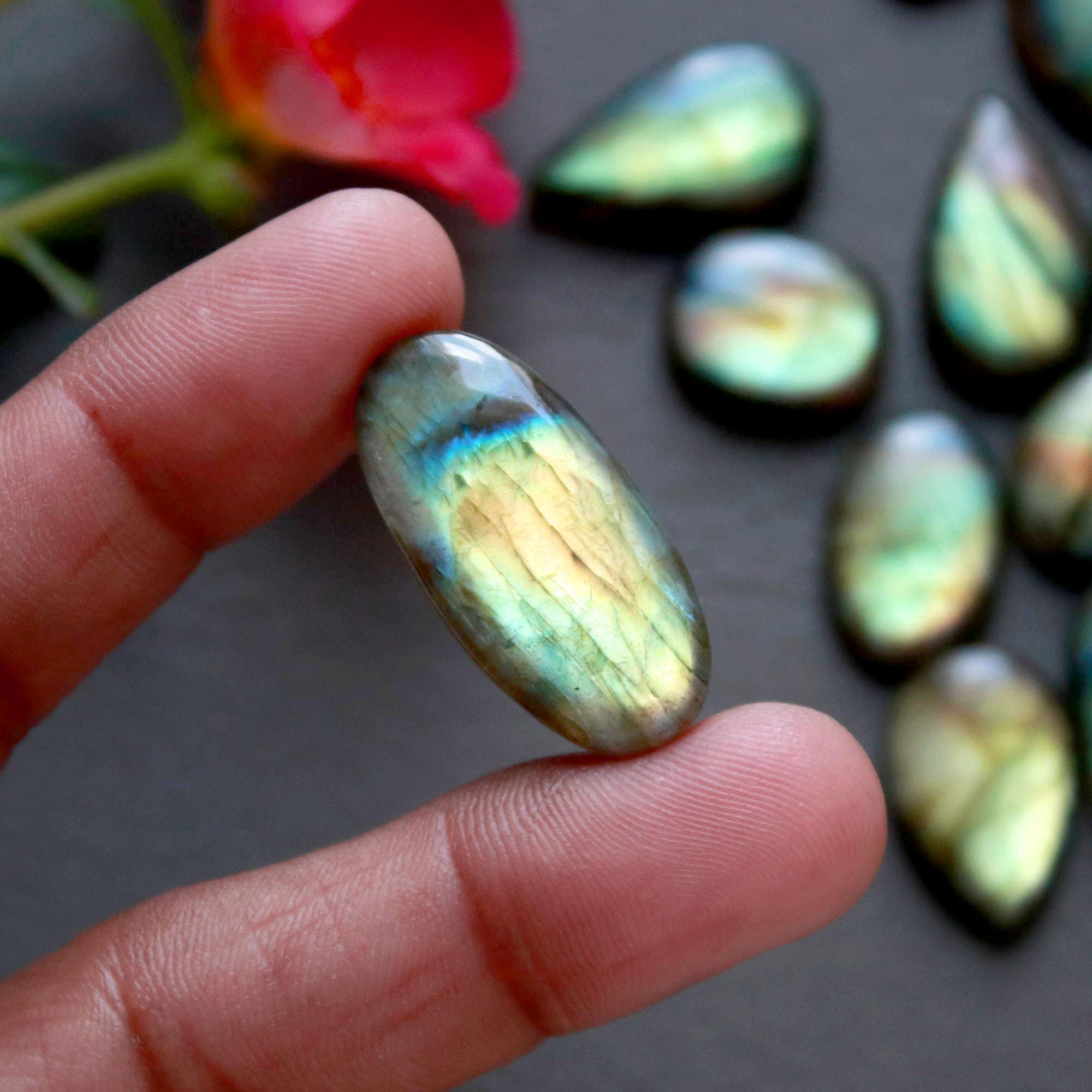 23Pcs 247Ct Natural Labradorite Cabochon Loose Gemstone Lot Craft Supplies For Silver Jewelry Making For Women 29x13 12x12mm 16552