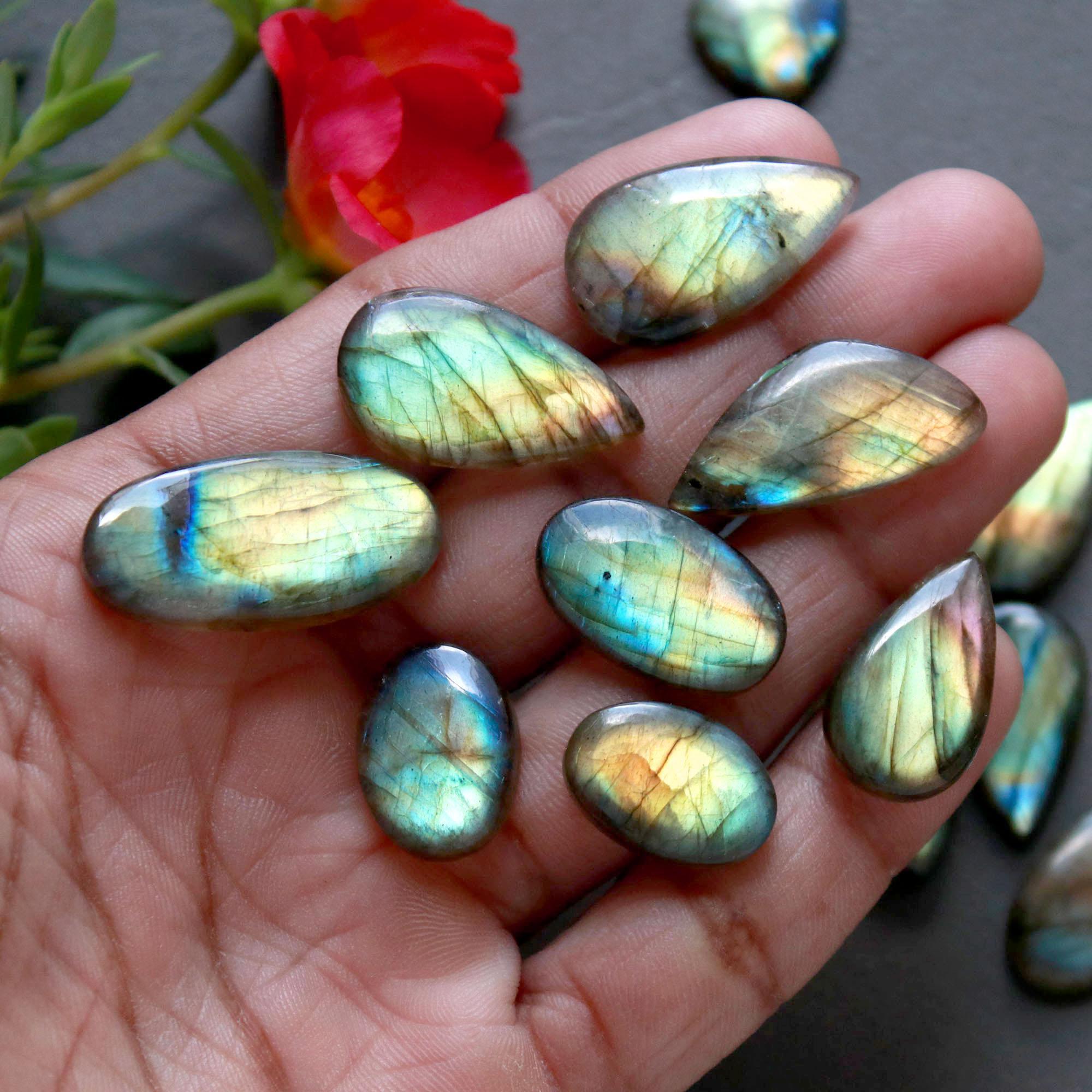 23Pcs 247Ct Natural Labradorite Cabochon Loose Gemstone Lot Craft Supplies For Silver Jewelry Making For Women 29x13 12x12mm 16552