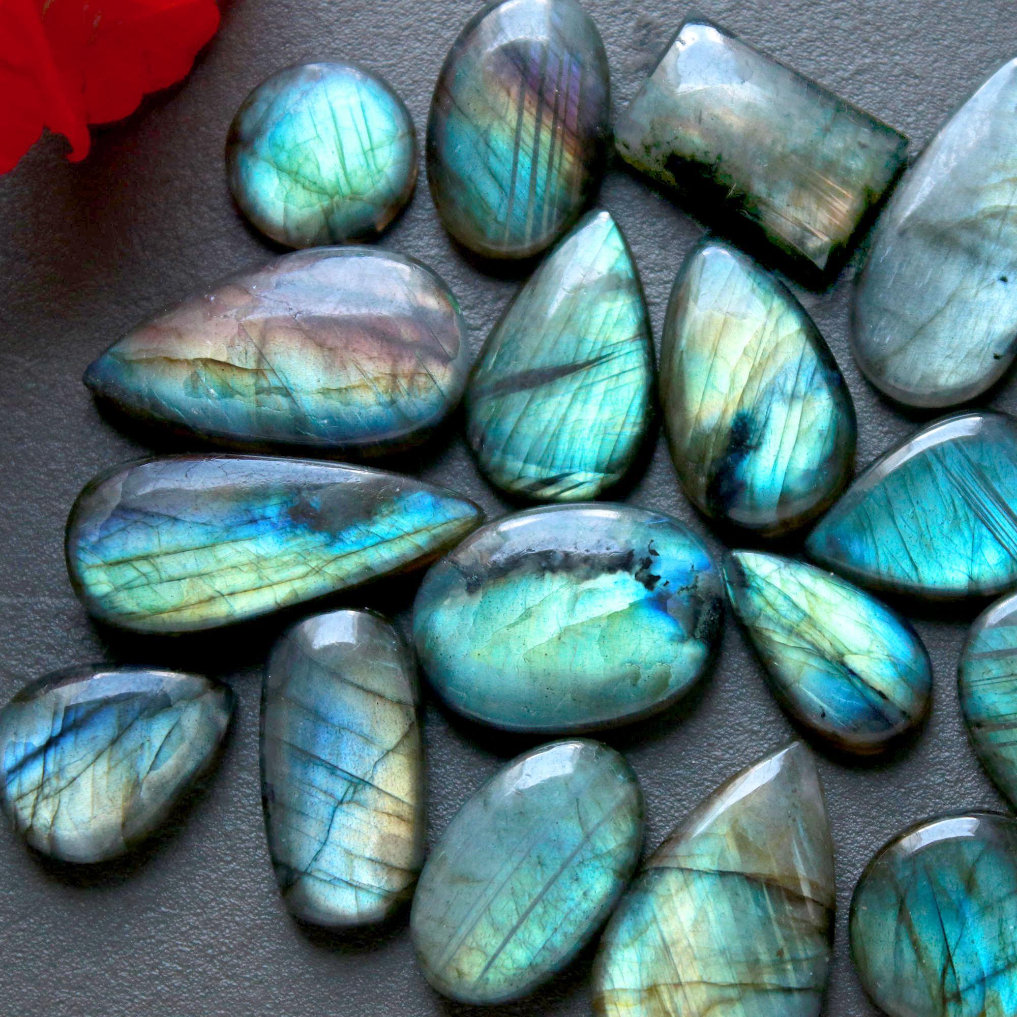 17Pcs 192Ct Natural Labradorite Cabochon Loose Gemstone Lot Craft Supplies For Silver Jewelry Making For Women 26x15 15x11mm 16553