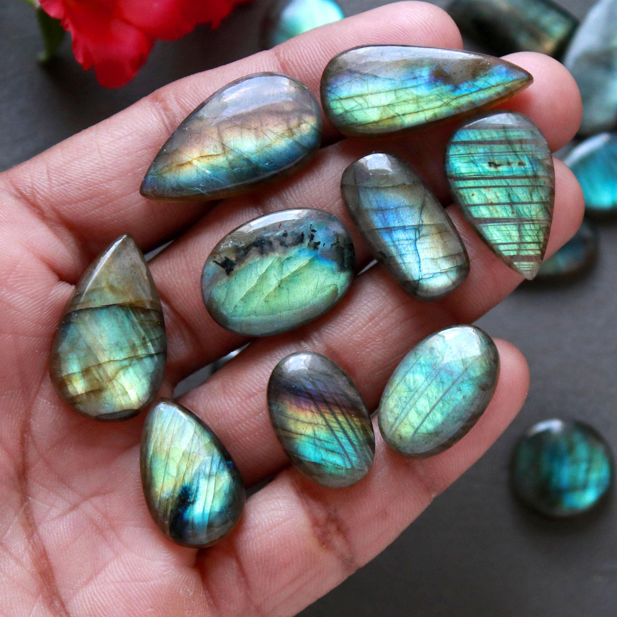 17Pcs 192Ct Natural Labradorite Cabochon Loose Gemstone Lot Craft Supplies For Silver Jewelry Making For Women 26x15 15x11mm 16553