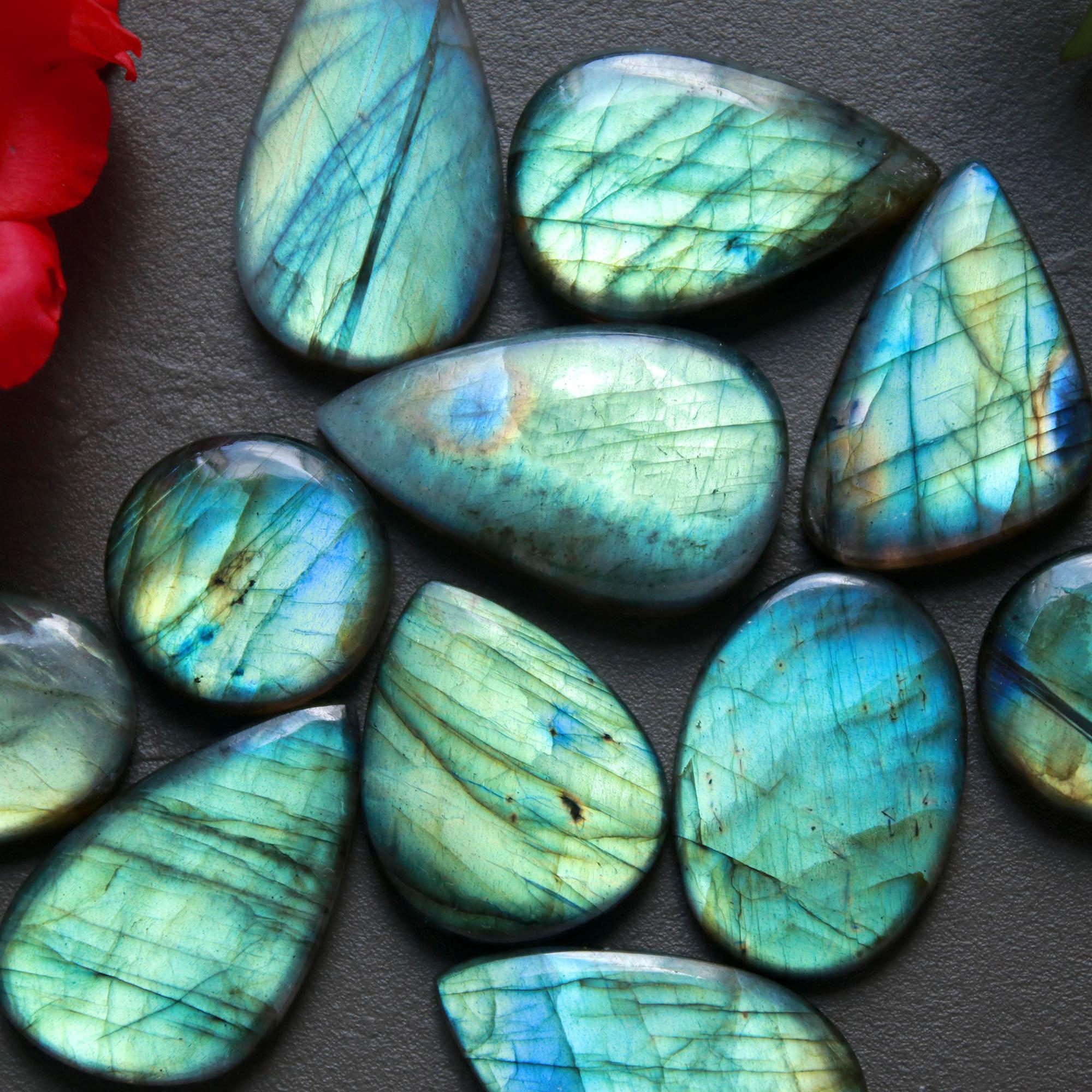 11Pcs 222Ct Natural Labradorite Cabochon Loose Gemstone Lot Craft Supplies For Silver Jewelry Making For Women 33x16 17x17mm 16554