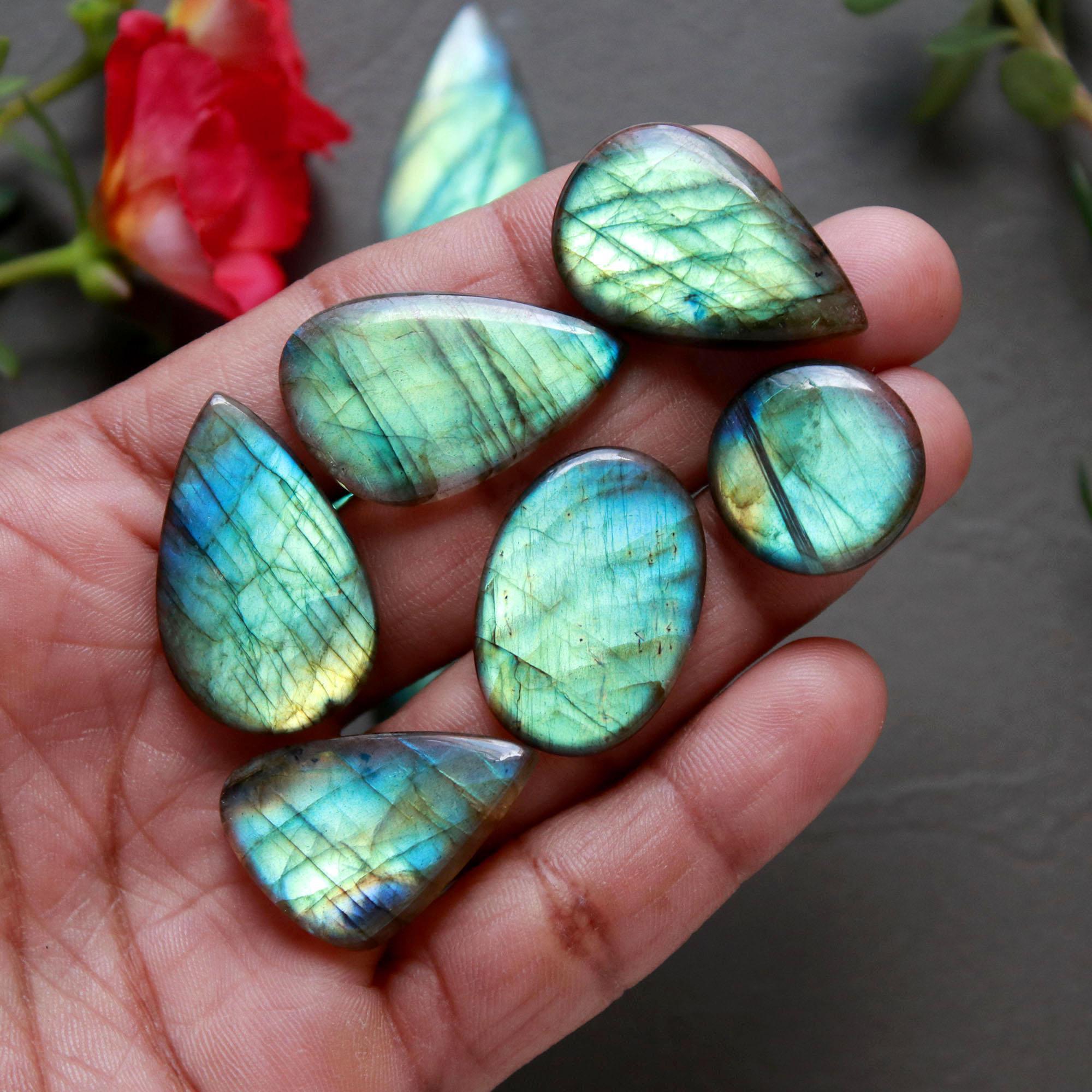 11Pcs 222Ct Natural Labradorite Cabochon Loose Gemstone Lot Craft Supplies For Silver Jewelry Making For Women 33x16 17x17mm 16554