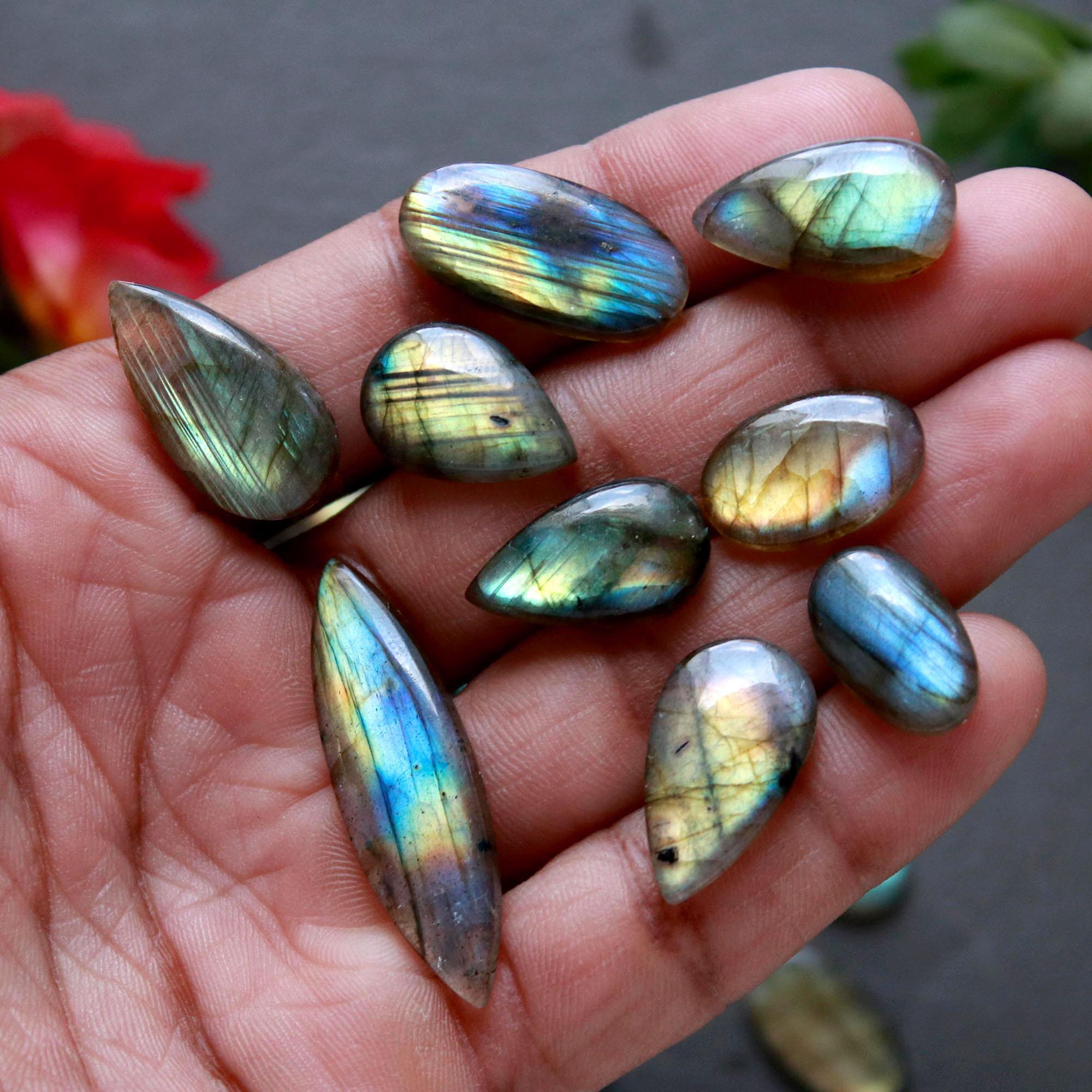 28Pcs 193Ct Natural Labradorite Cabochon Loose Gemstone Lot Craft Supplies For Silver Jewelry Making For Women 35x10 9x9mm 16557