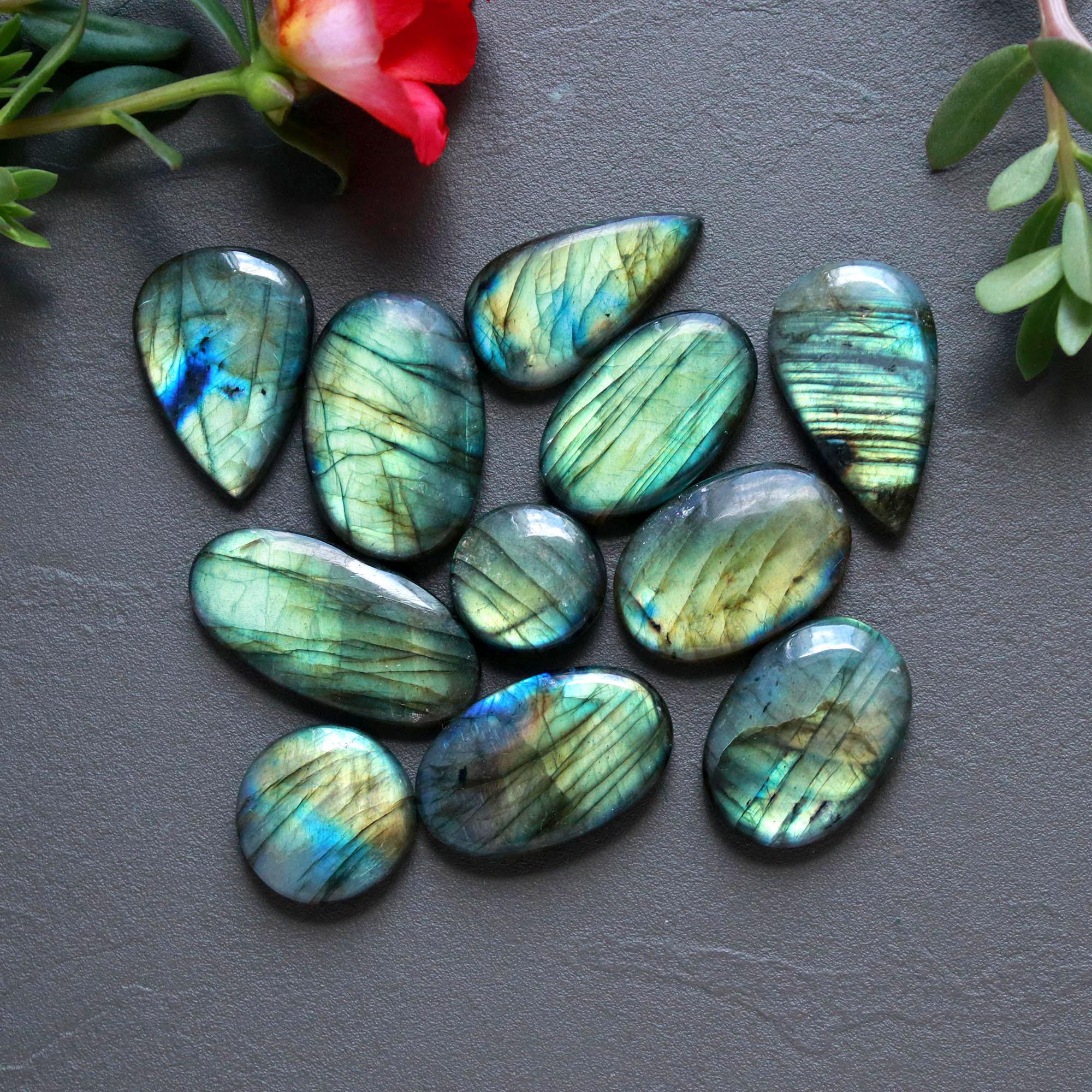 11Pcs 224Ct Natural Labradorite Cabochon Loose Gemstone Lot Craft Supplies For Silver Jewelry Making For Women 30x14 14x14mm 16558