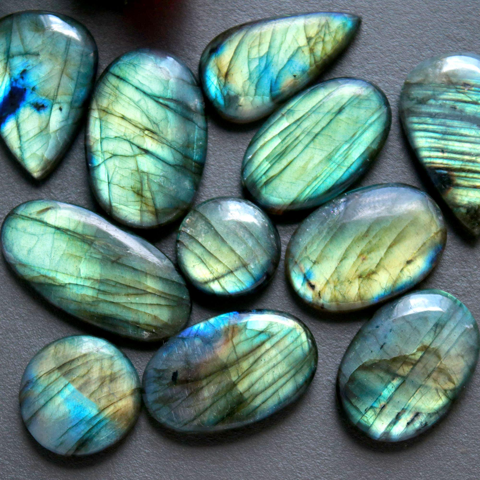 11Pcs 224Ct Natural Labradorite Cabochon Loose Gemstone Lot Craft Supplies For Silver Jewelry Making For Women 30x14 14x14mm 16558
